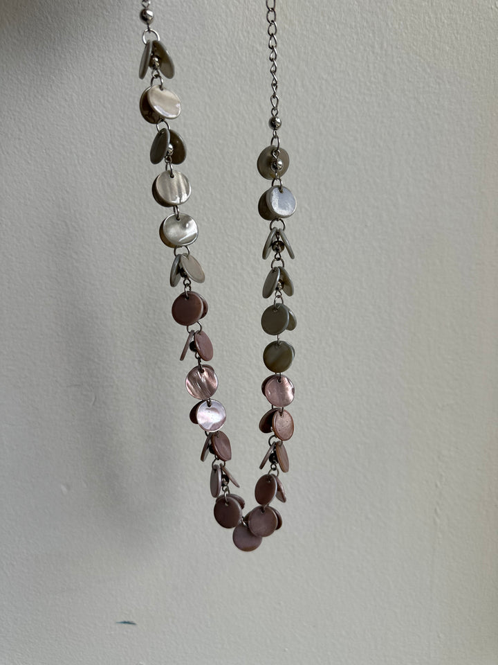 Vintage Pink + Grey Mother of Pearl Shell Necklace