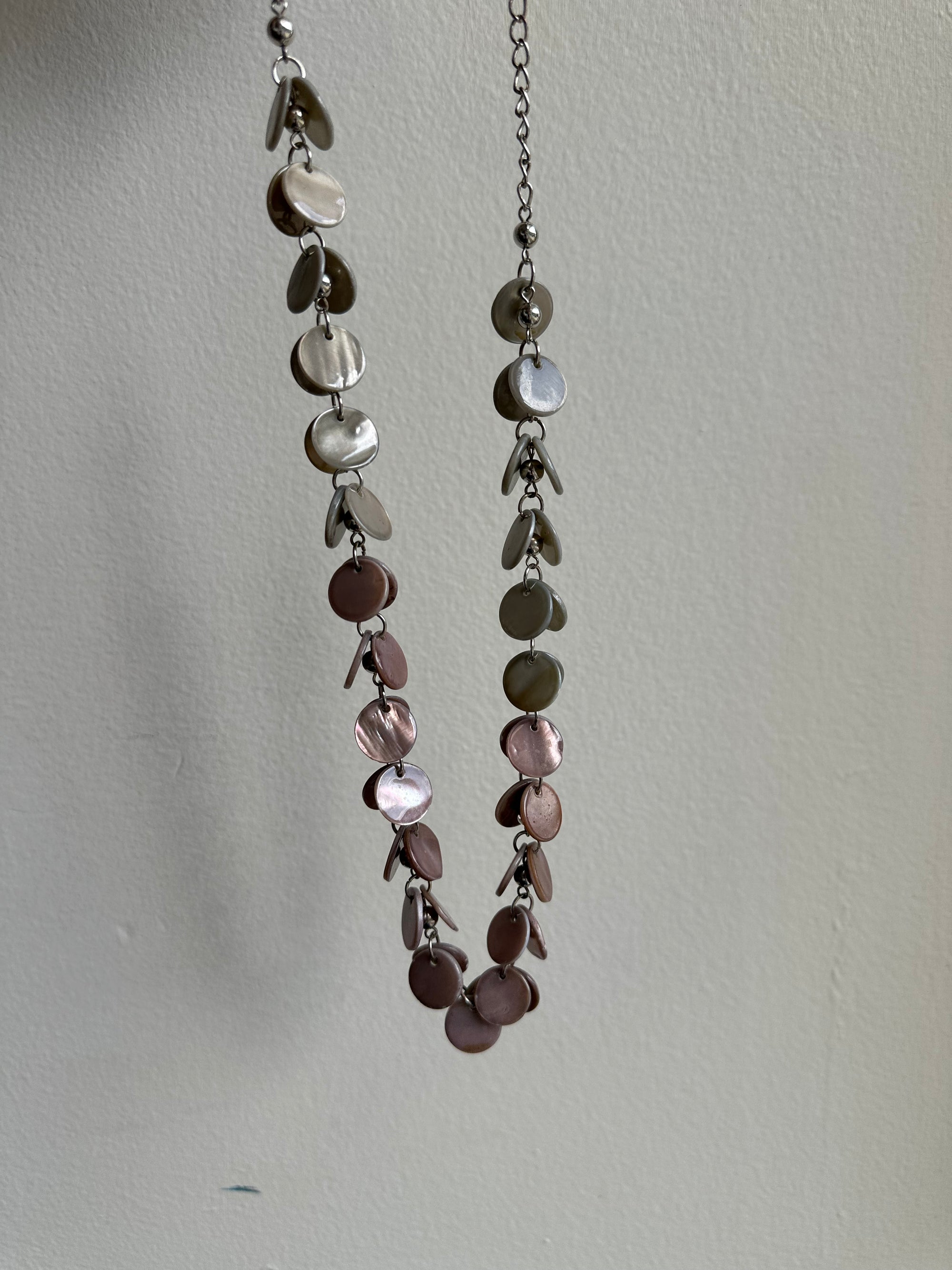Vintage Pink + Grey Mother of Pearl Shell Necklace