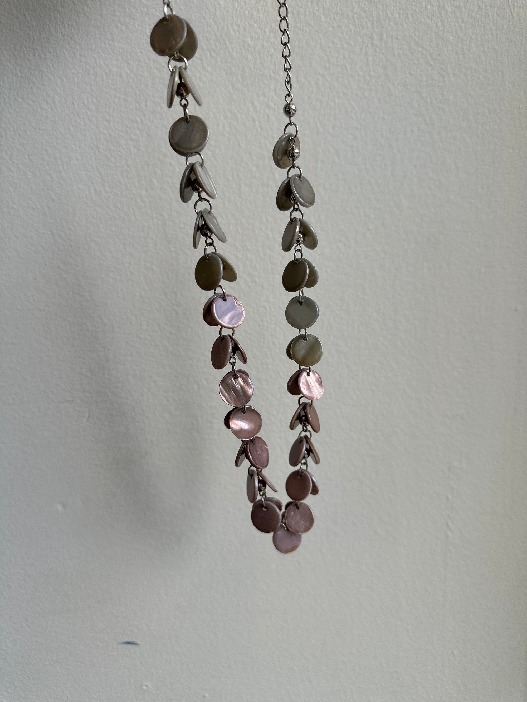 Vintage Pink + Grey Mother of Pearl Shell Necklace