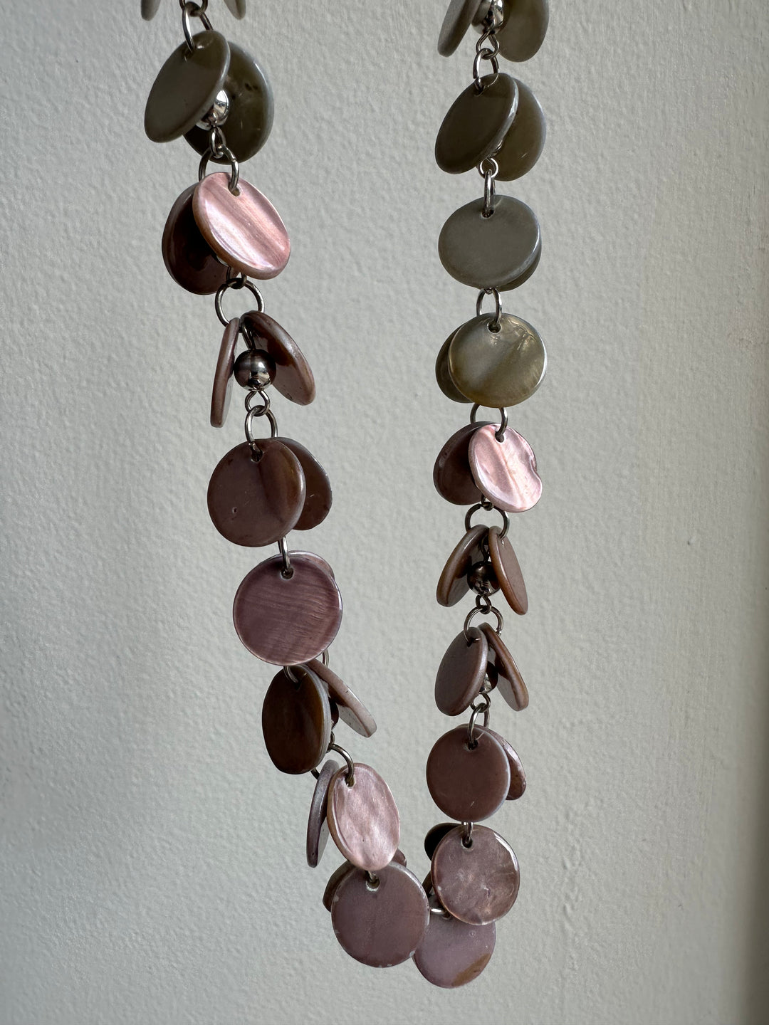 Vintage Pink + Grey Mother of Pearl Shell Necklace