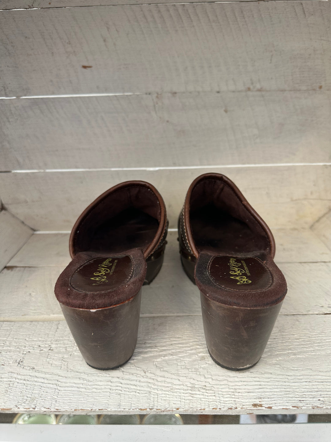 Vintage Y2K Studded Brown Leather + Wood Clogs | Size Women’s 6