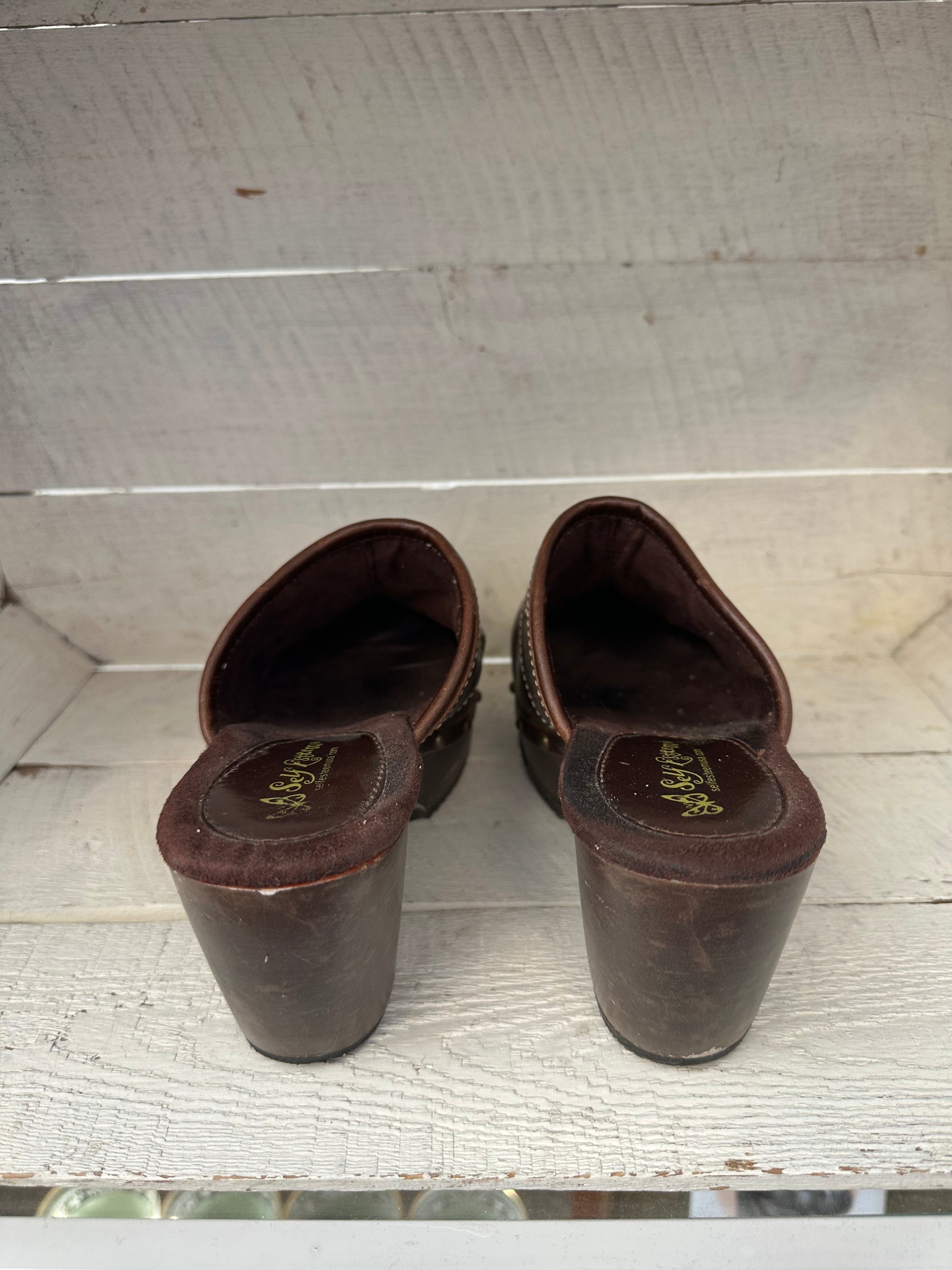 Vintage Y2K Studded Brown Leather + Wood Clogs | Size Women’s 6