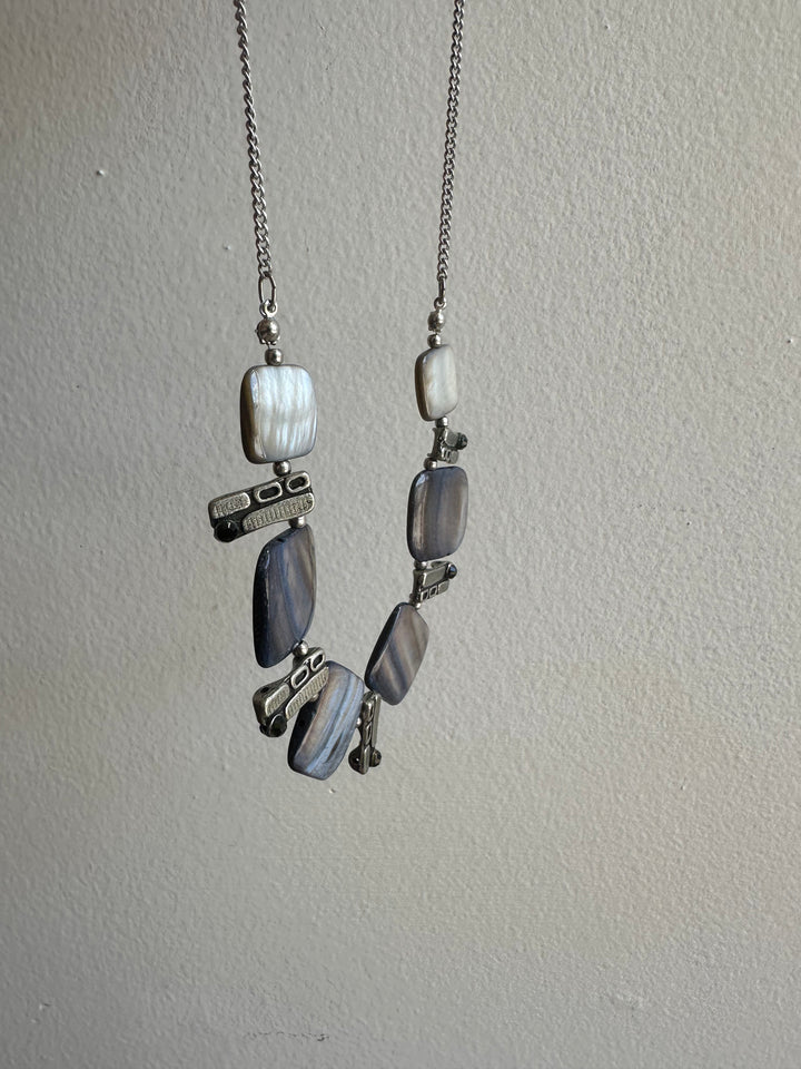 Vintage Blue Shell Statement Necklace