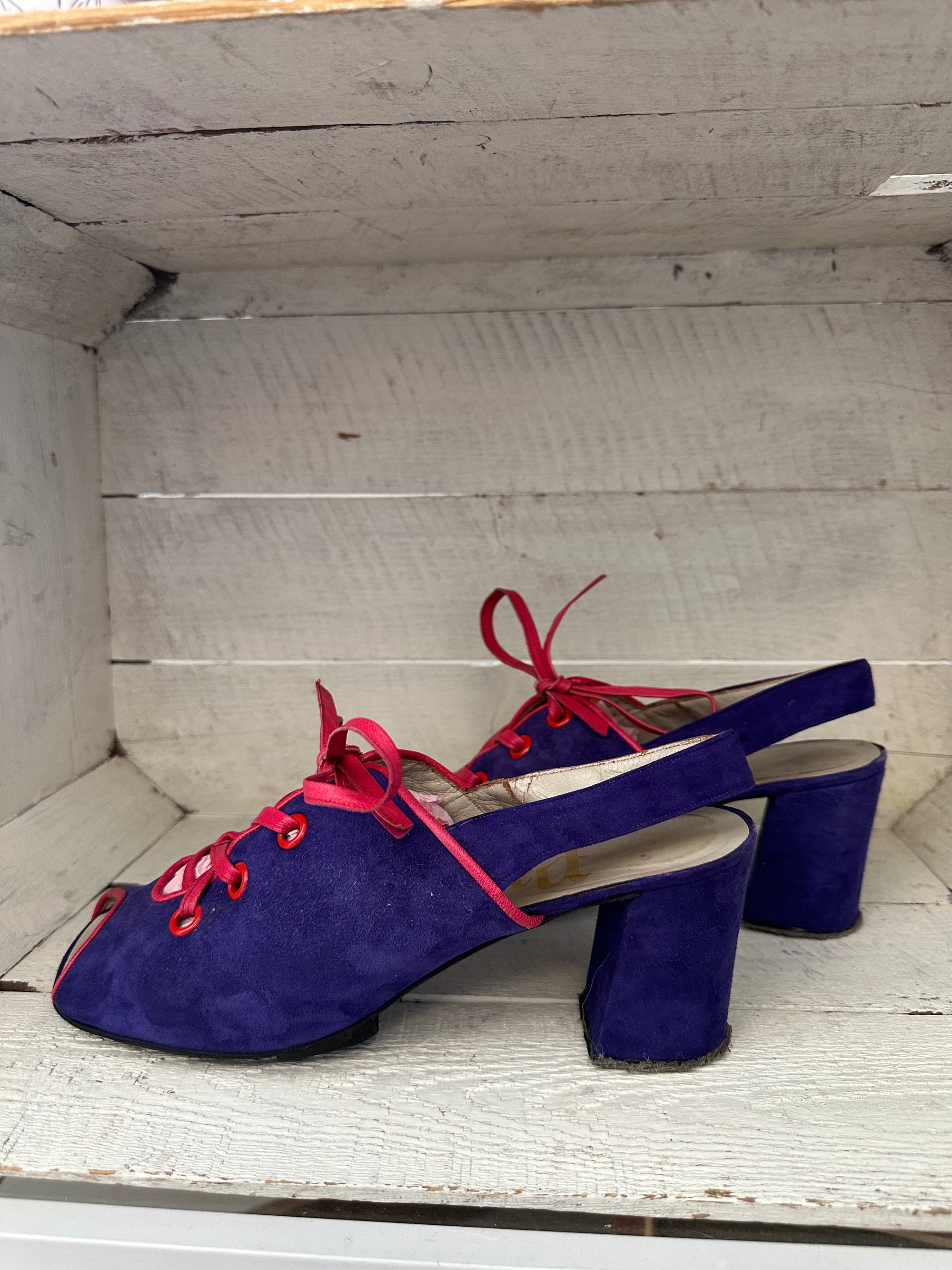 Vintage 1960s Pavel Lace Up Pink Leather and Suede Block Heel Sandals | Made in Spain | Women’s Size 8