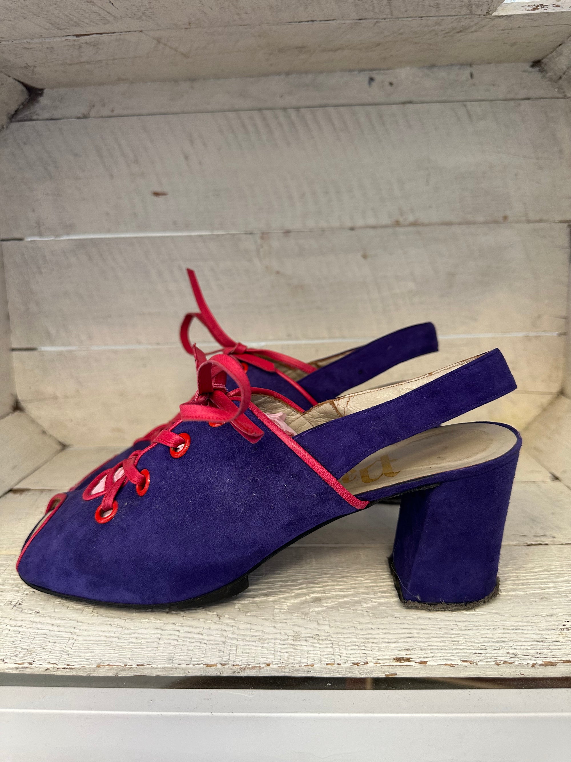Vintage 1960s Pavel Lace Up Pink Leather and Suede Block Heel Sandals | Made in Spain | Women’s Size 8