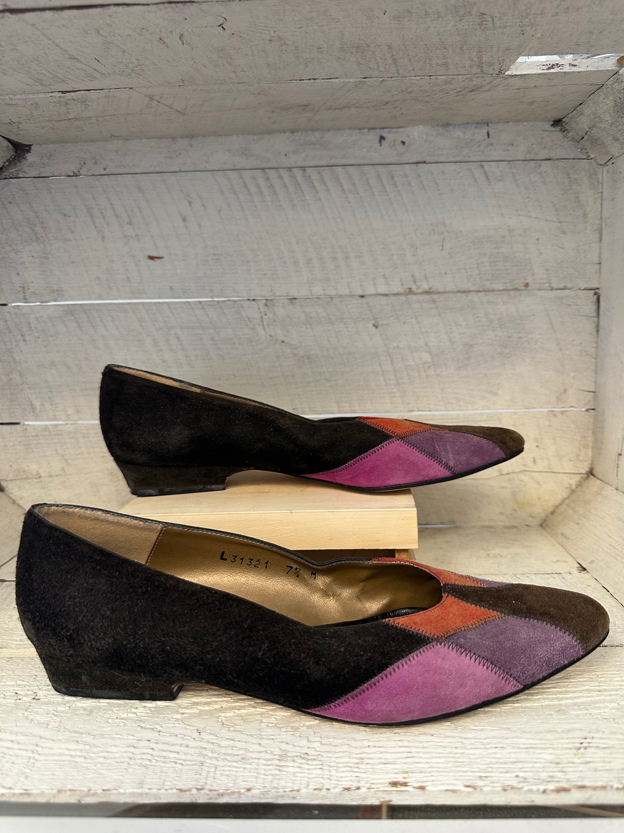 Vintage Caressa 1980s Tri-Colored Suede Flats | Made in Spain | Size Women’s 7.5