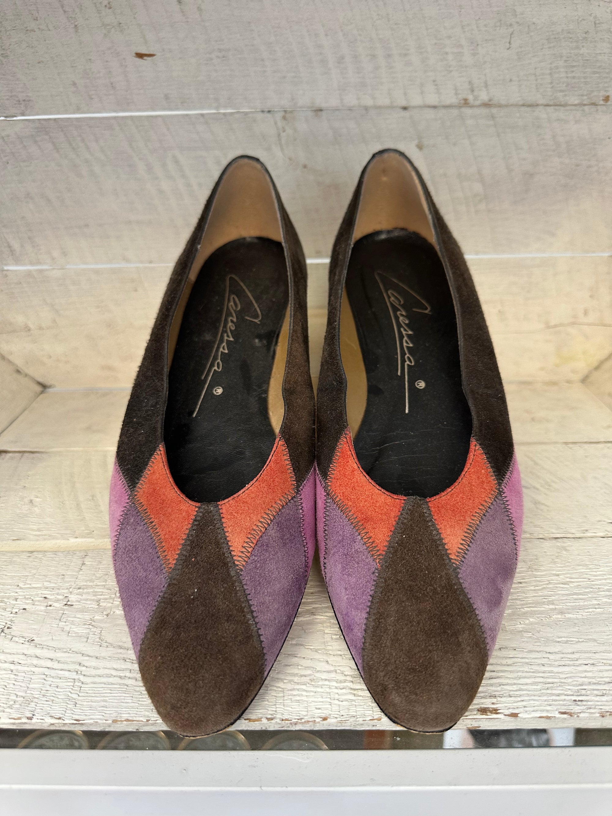 Vintage Caressa 1980s Tri-Colored Suede Flats | Made in Spain | Size Women’s 7.5