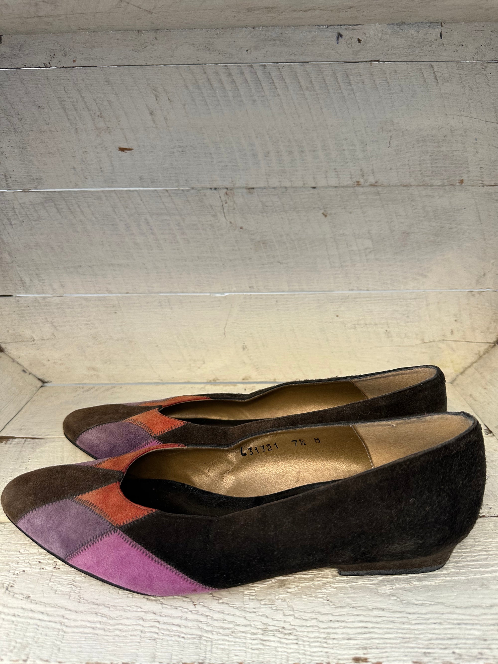 Vintage Caressa 1980s Tri-Colored Suede Flats | Made in Spain | Size Women’s 7.5