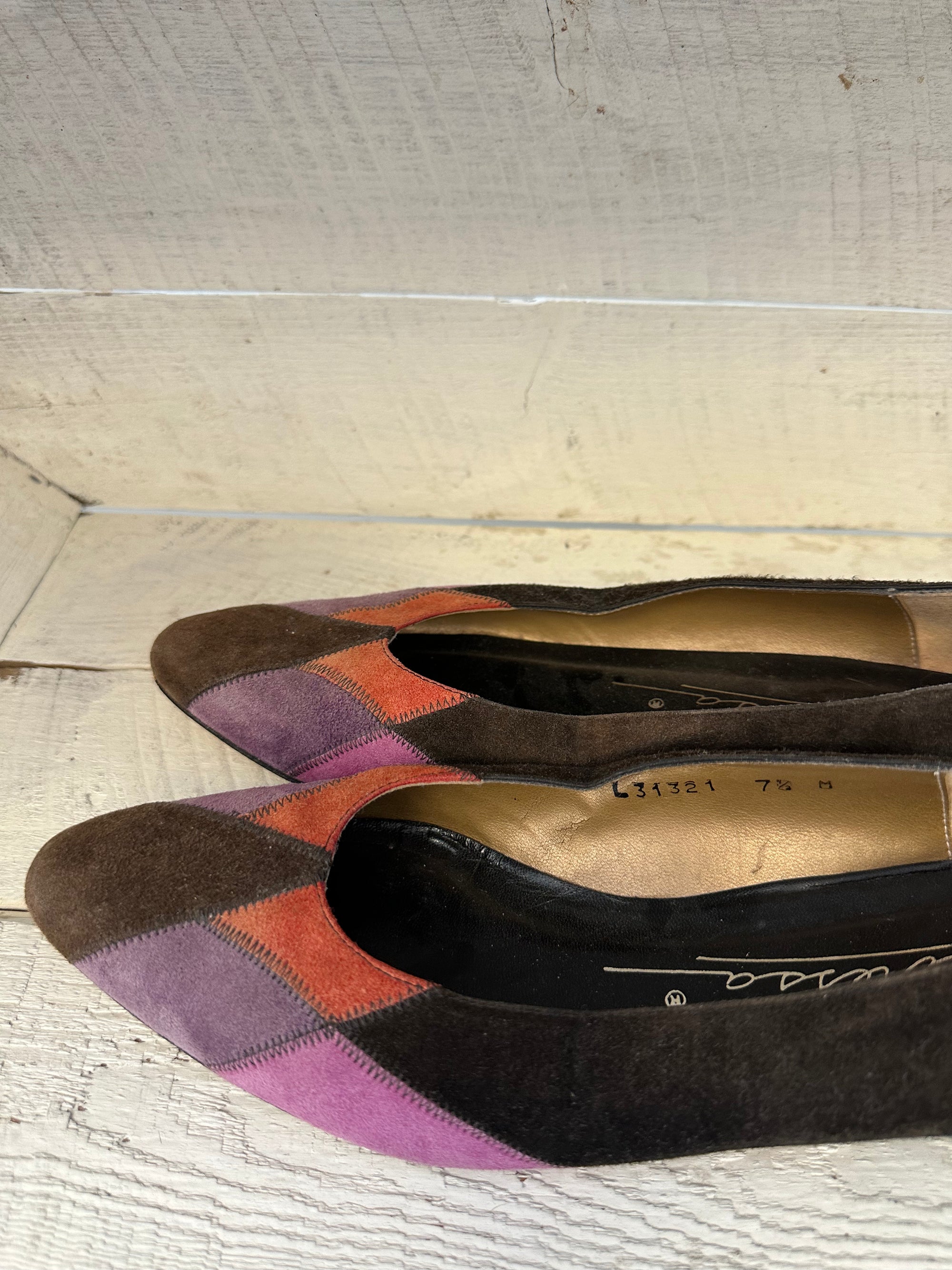 Vintage Caressa 1980s Tri-Colored Suede Flats | Made in Spain | Size Women’s 7.5