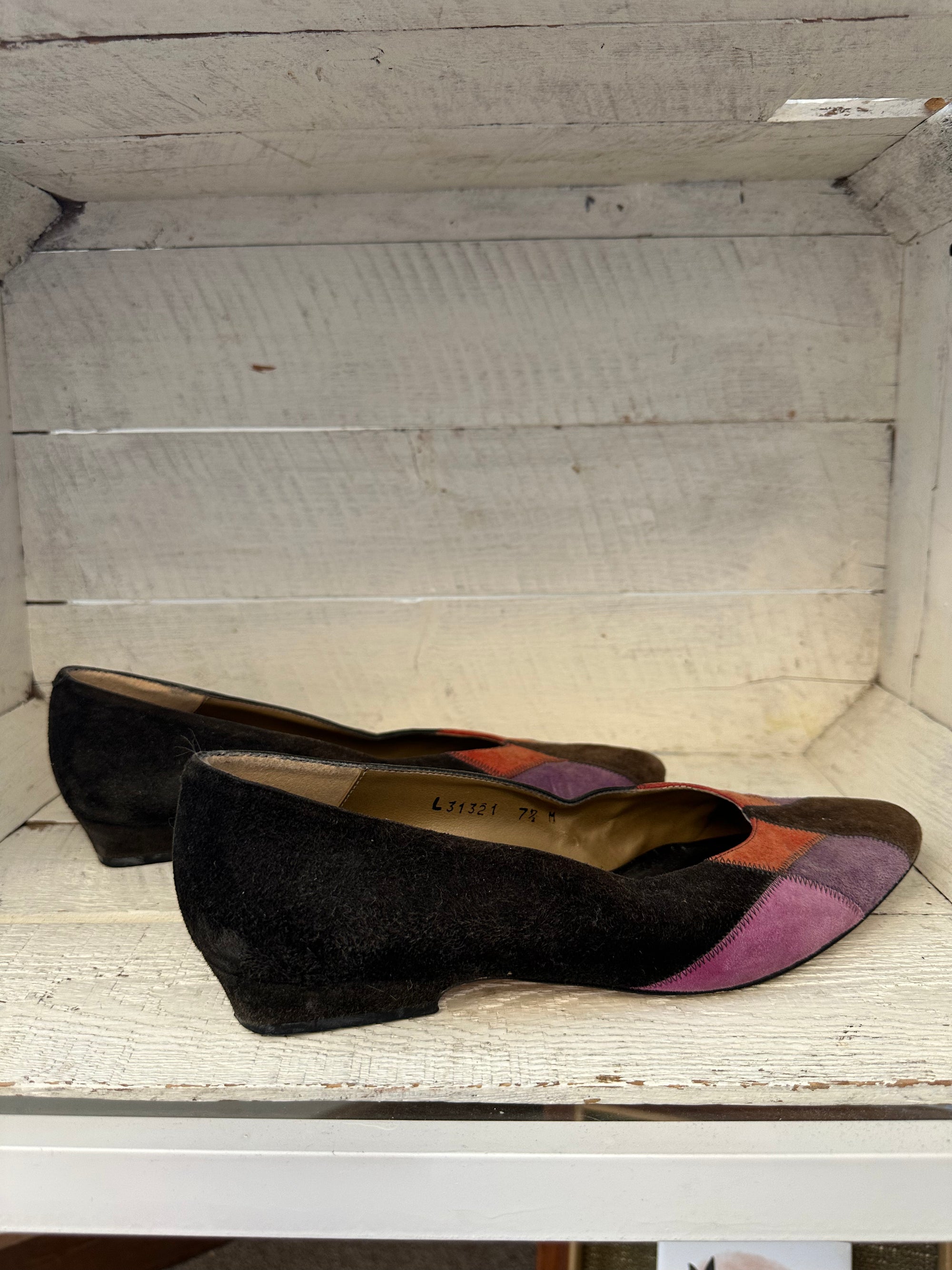 Vintage Caressa 1980s Tri-Colored Suede Flats | Made in Spain | Size Women’s 7.5