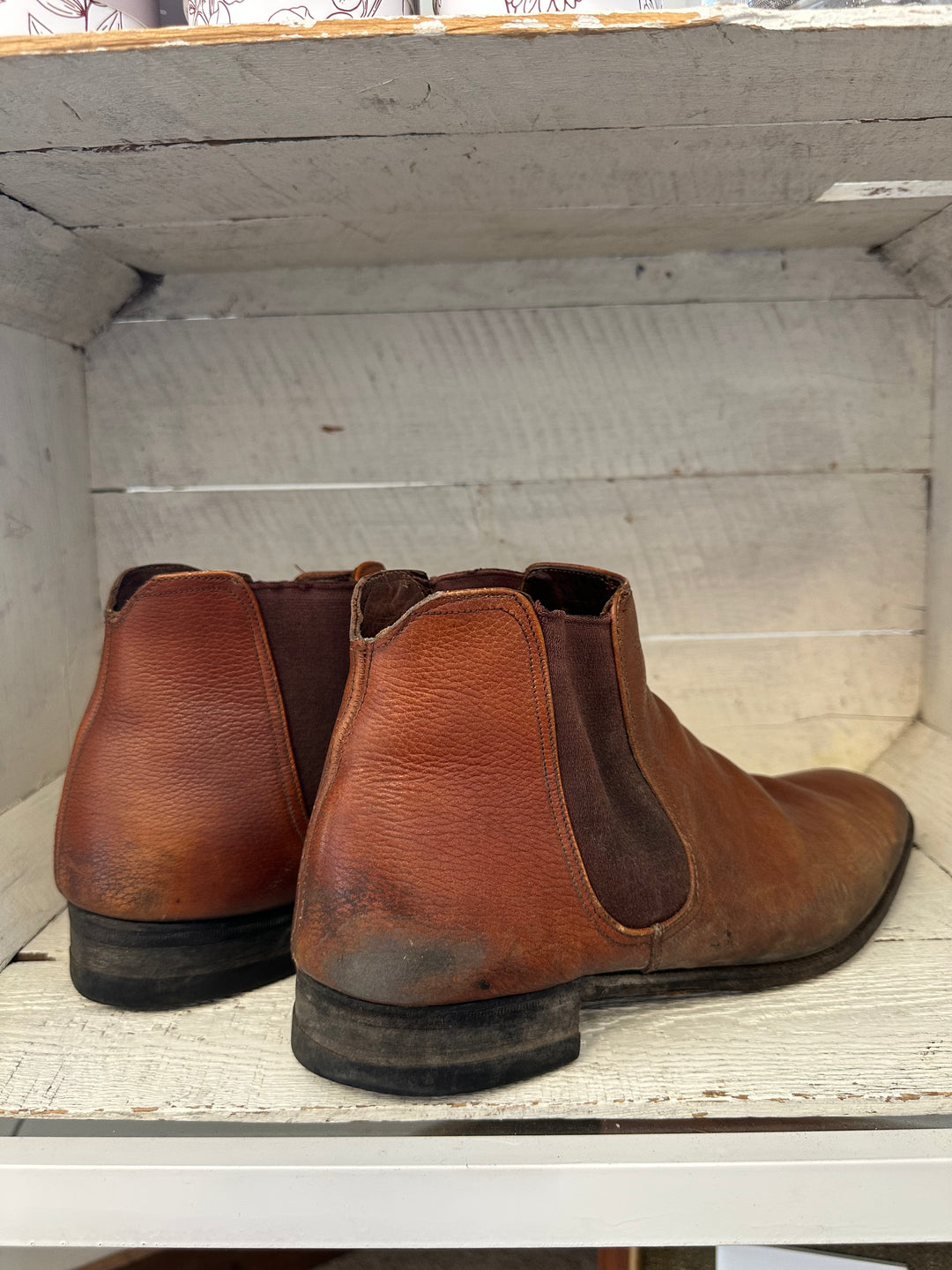 Vintage Cognac Leather Slip On Boots | Men’s Size 9.5