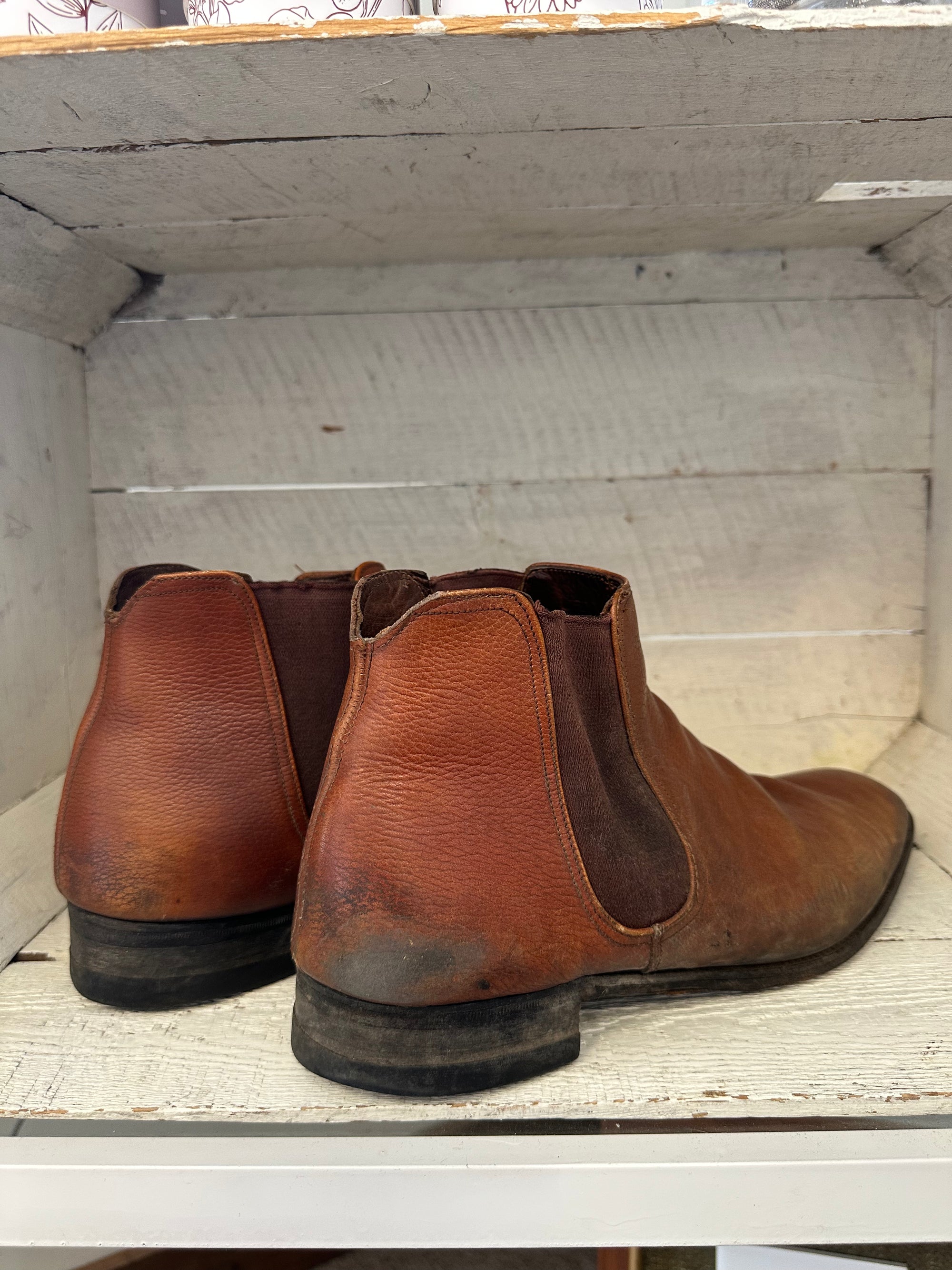 Vintage Cognac Leather Slip On Boots | Men’s Size 9.5