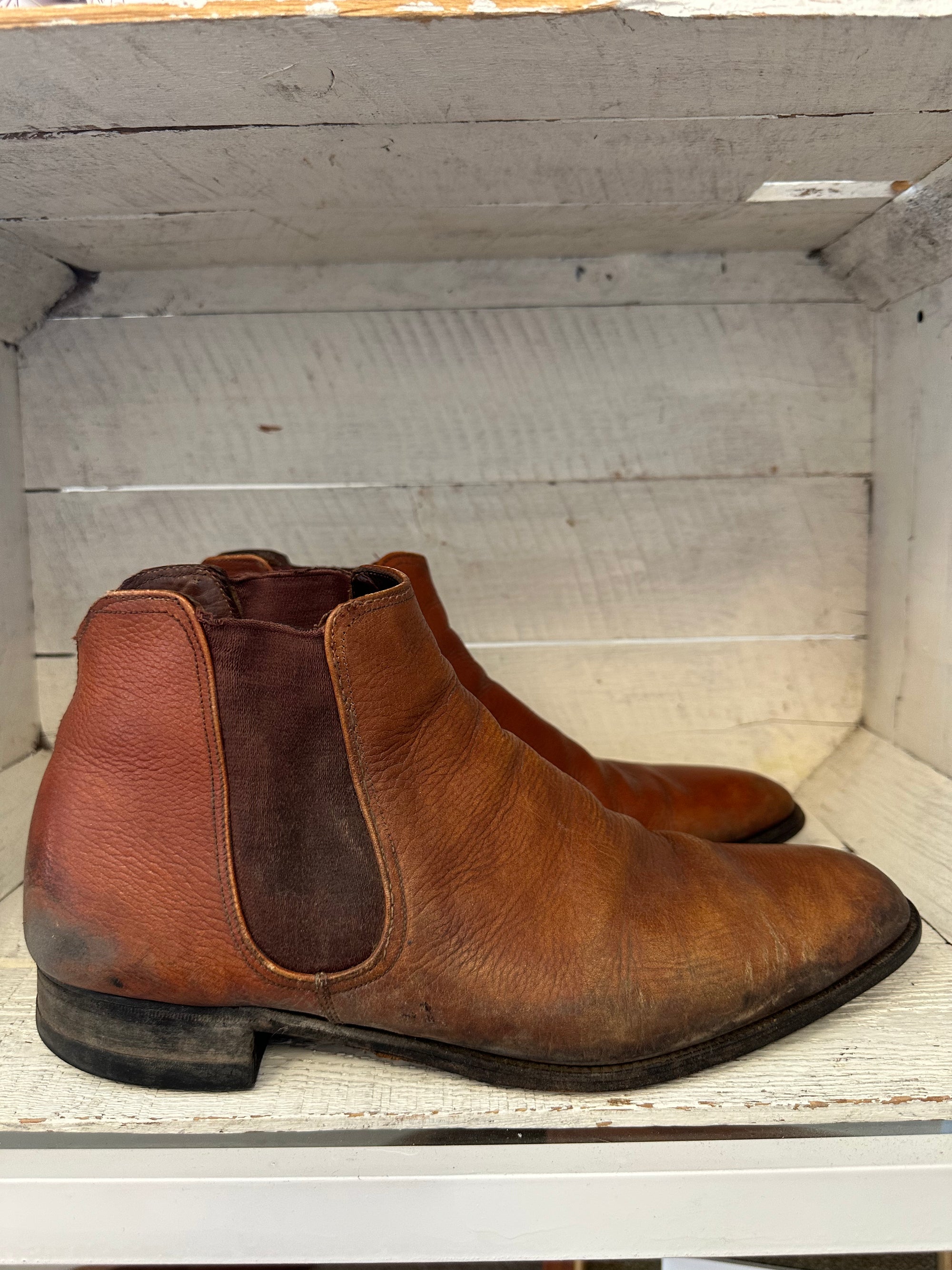 Vintage Cognac Leather Slip On Boots | Men’s Size 9.5