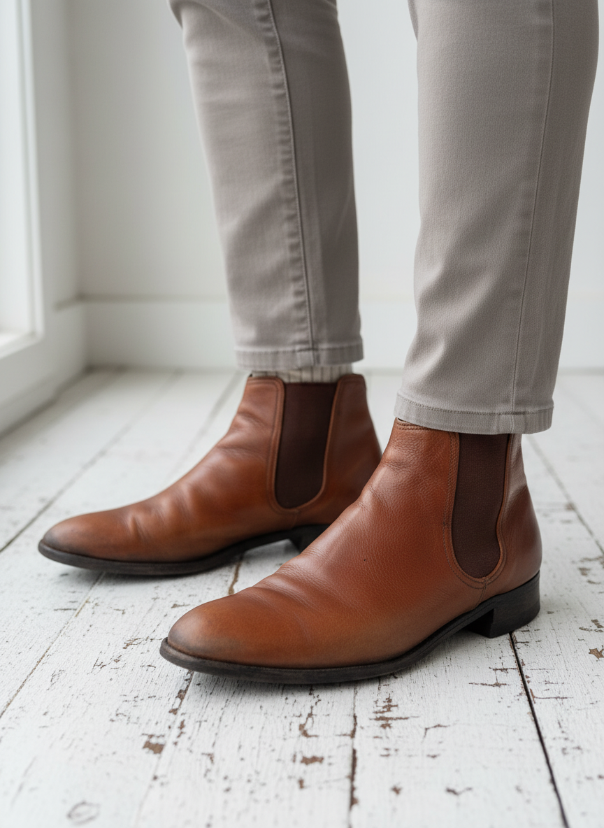 Vintage Cognac Leather Slip On Boots | Men’s Size 9.5