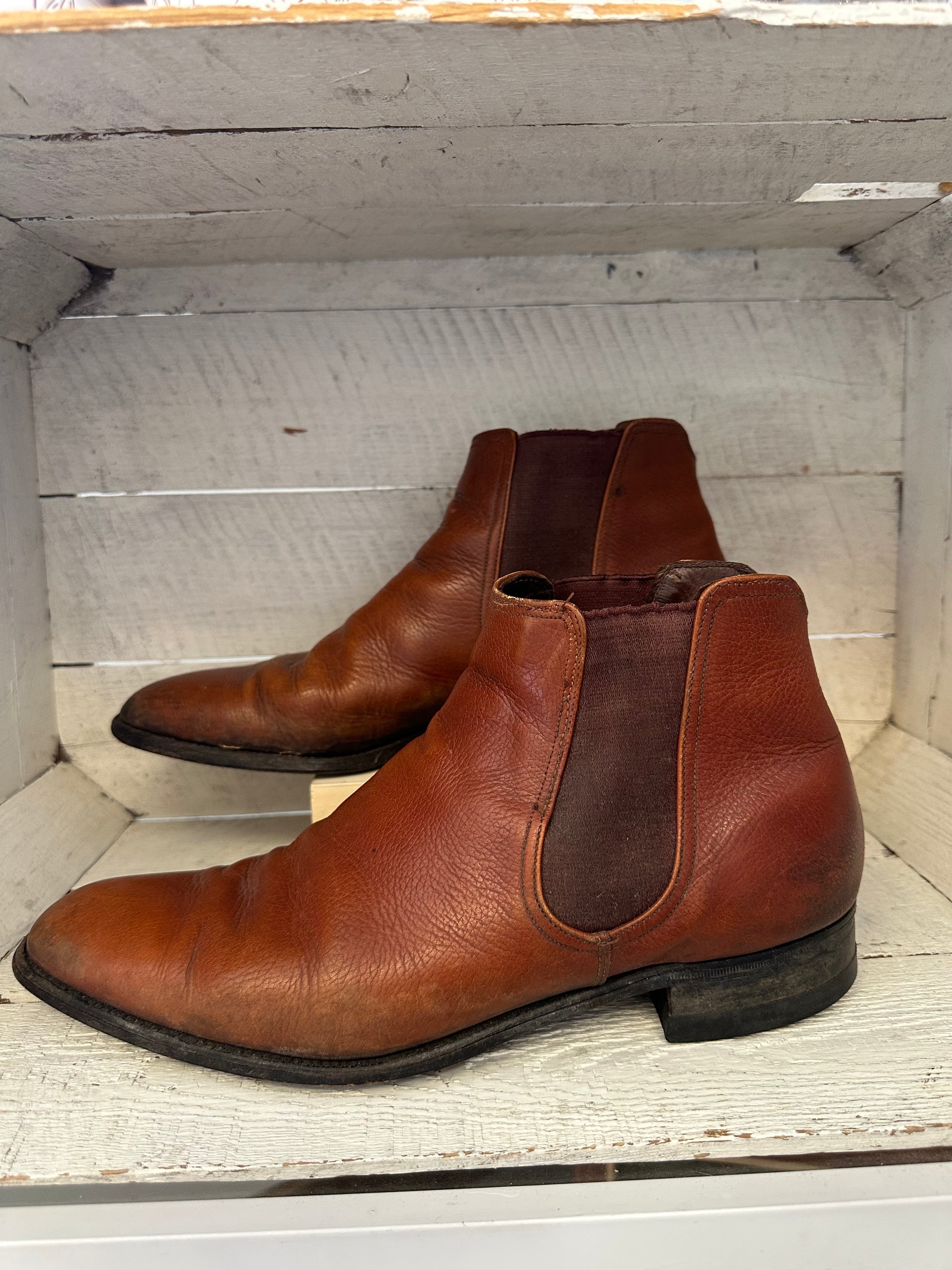 Vintage Cognac Leather Slip On Boots | Men’s Size 9.5