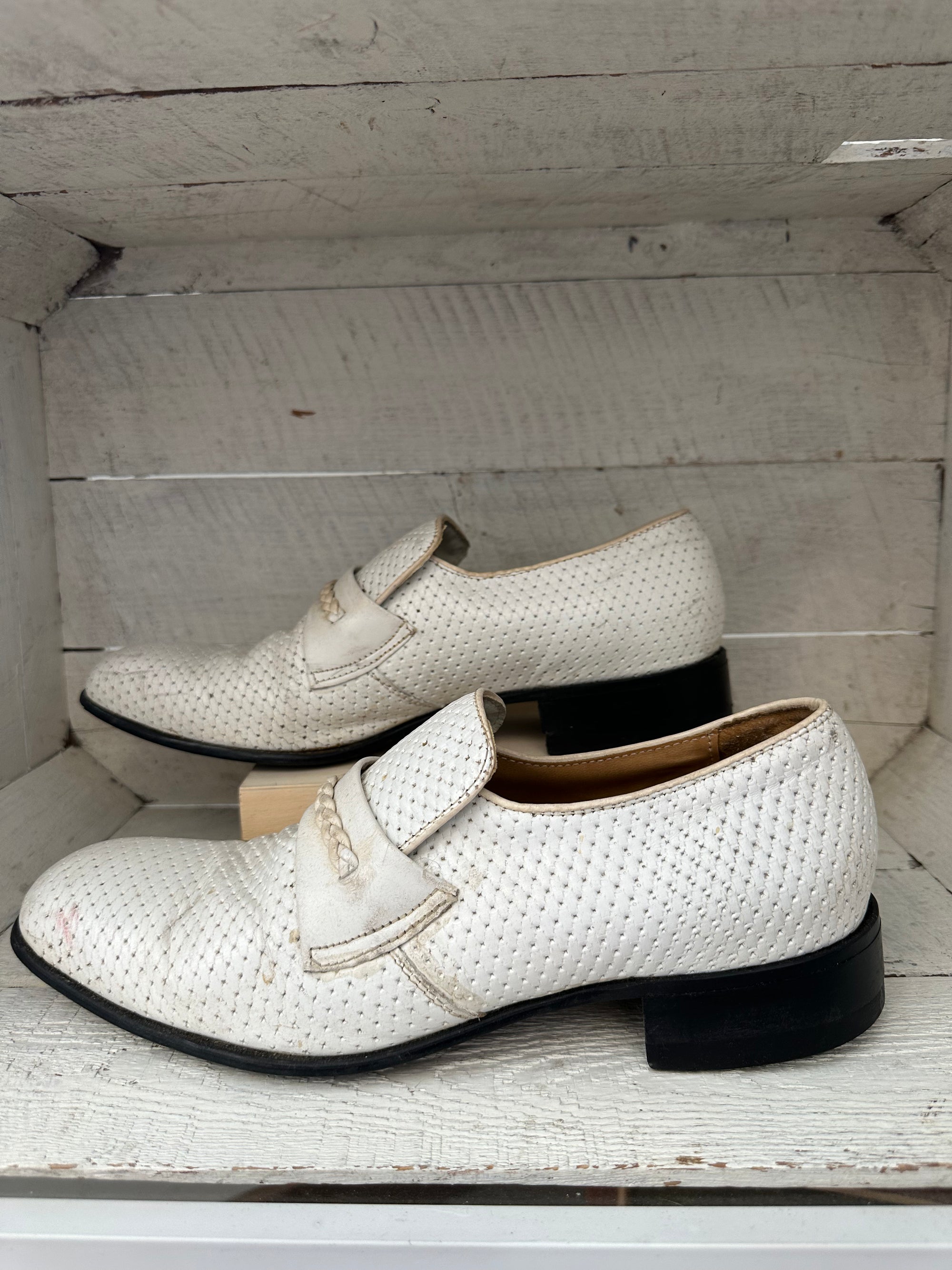Vintage White Leather Penny Loafers | Men’s 9.5