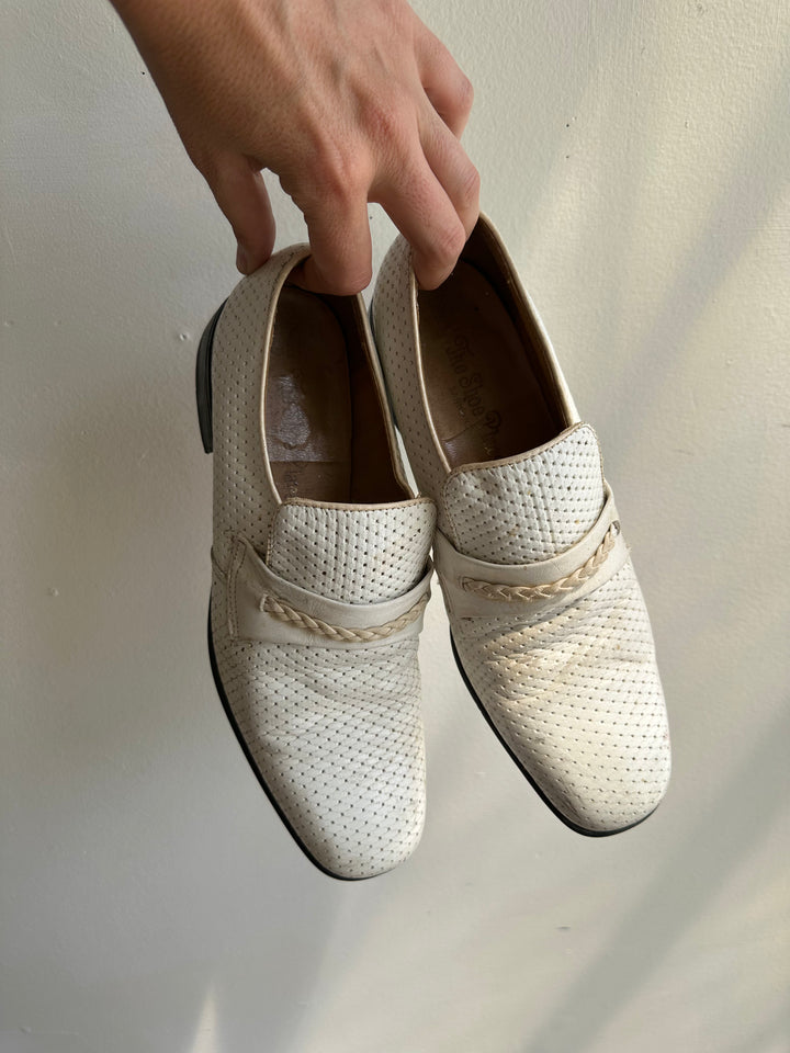 Vintage White Leather Penny Loafers | Men’s 9.5