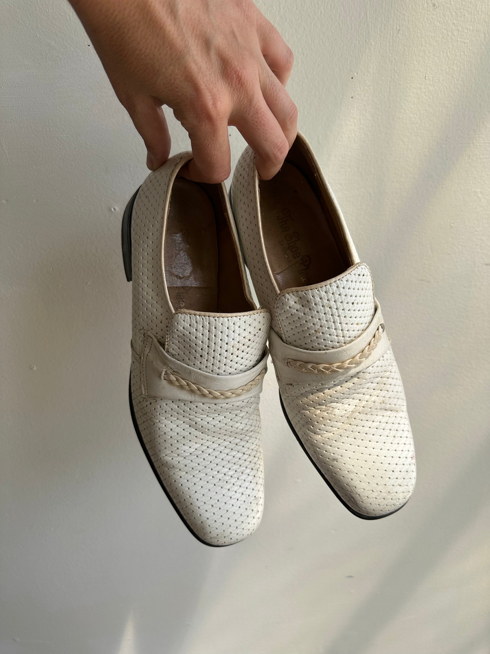 Vintage White Leather Penny Loafers | Men’s 9.5