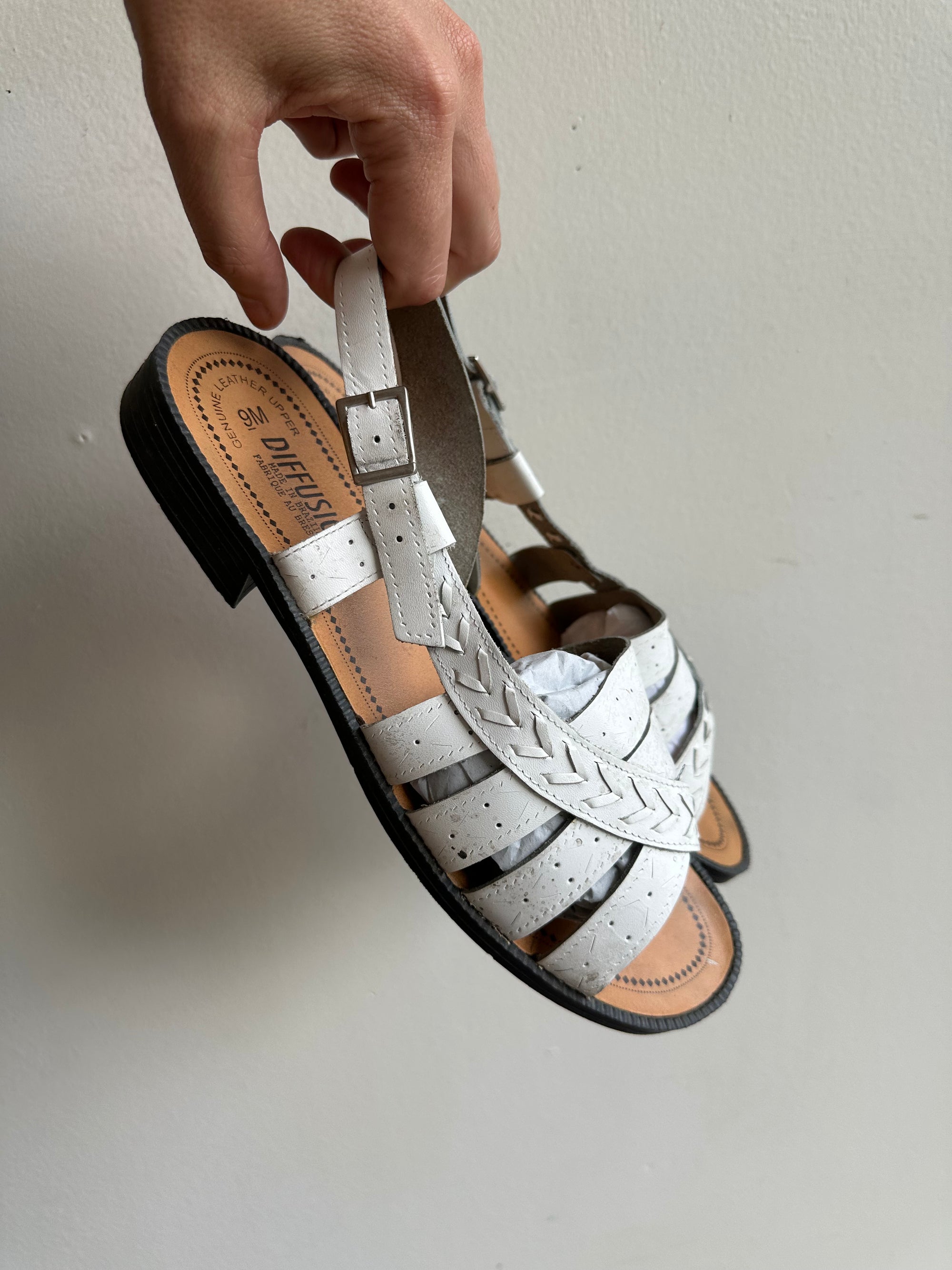 Vintage White Leather Strappy Sandals | Size Women’s 9