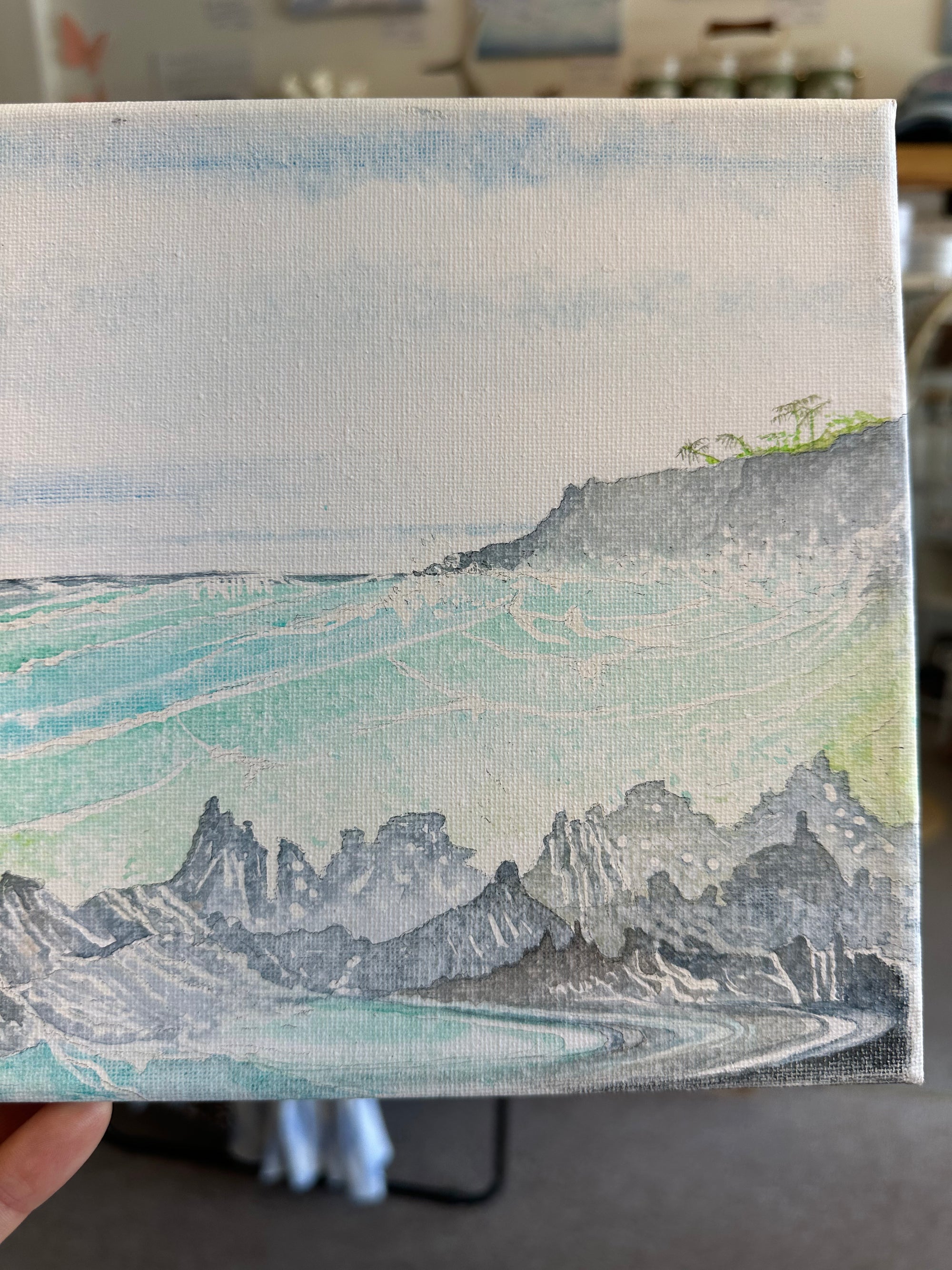 Gay Saunders Original Water-Color Canvas | Here There be Dolphins