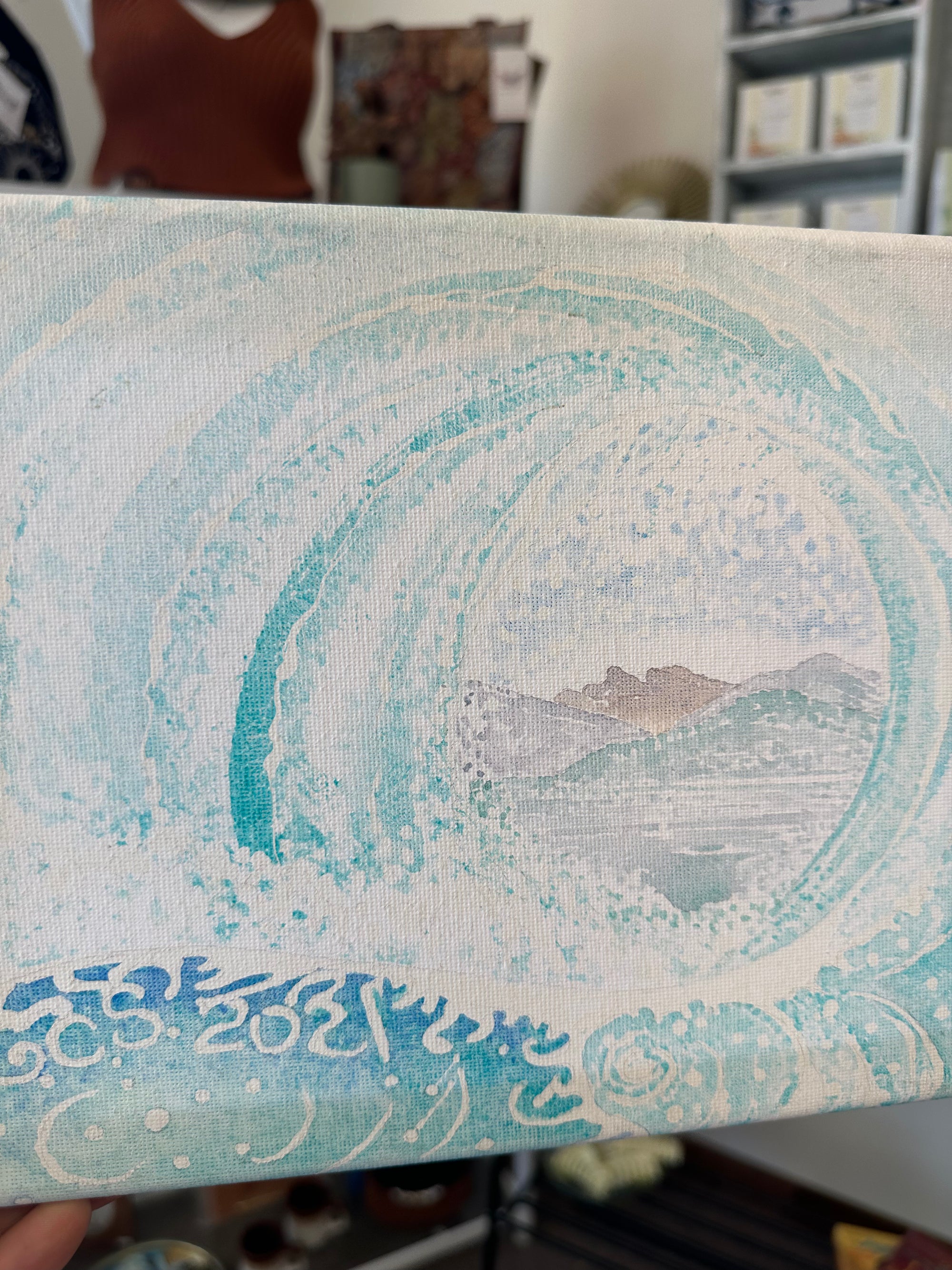 Gay Saunders Original Water Colour Canvas | In the Curl Of The Wave