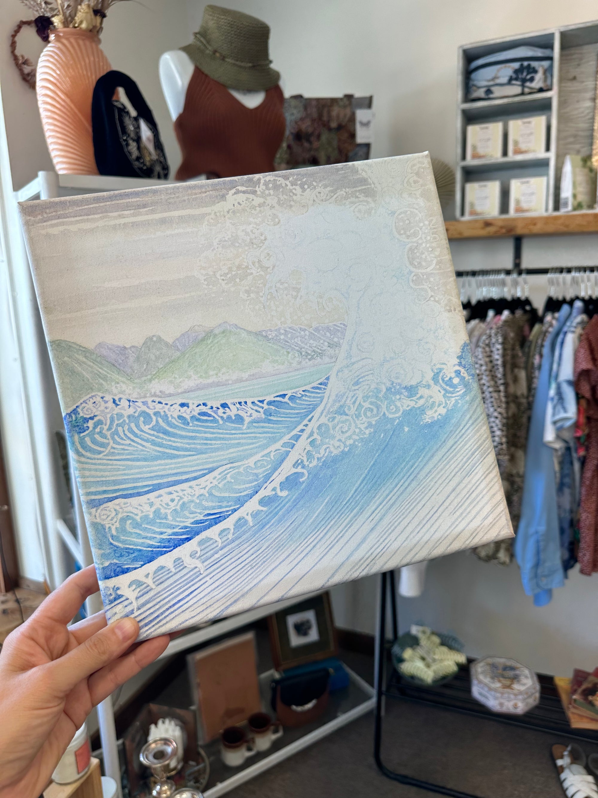 Gay Saunders Original Water Colour Canvas | Japanese Wave Study