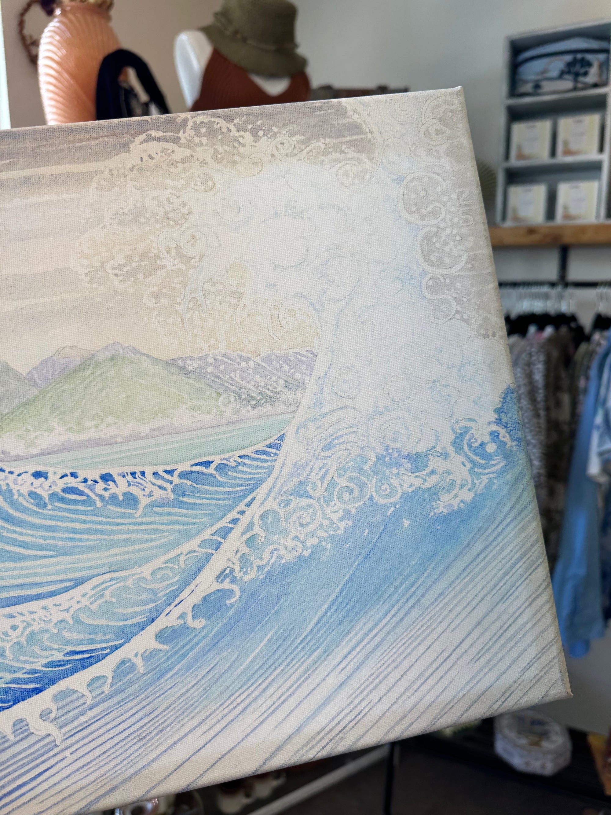 Gay Saunders Original Water Colour Canvas | Japanese Wave Study