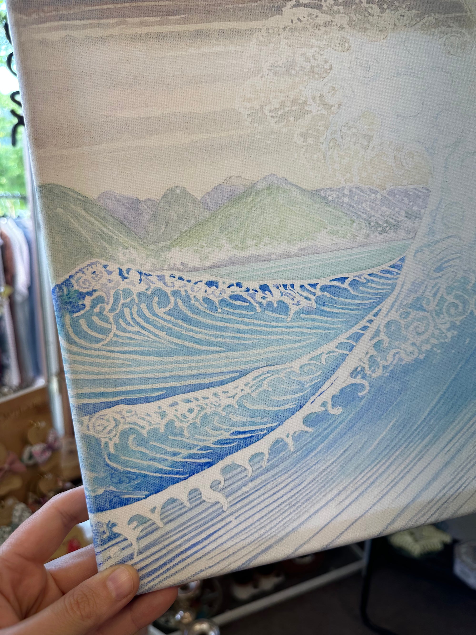 Gay Saunders Original Water Colour Canvas | Japanese Wave Study