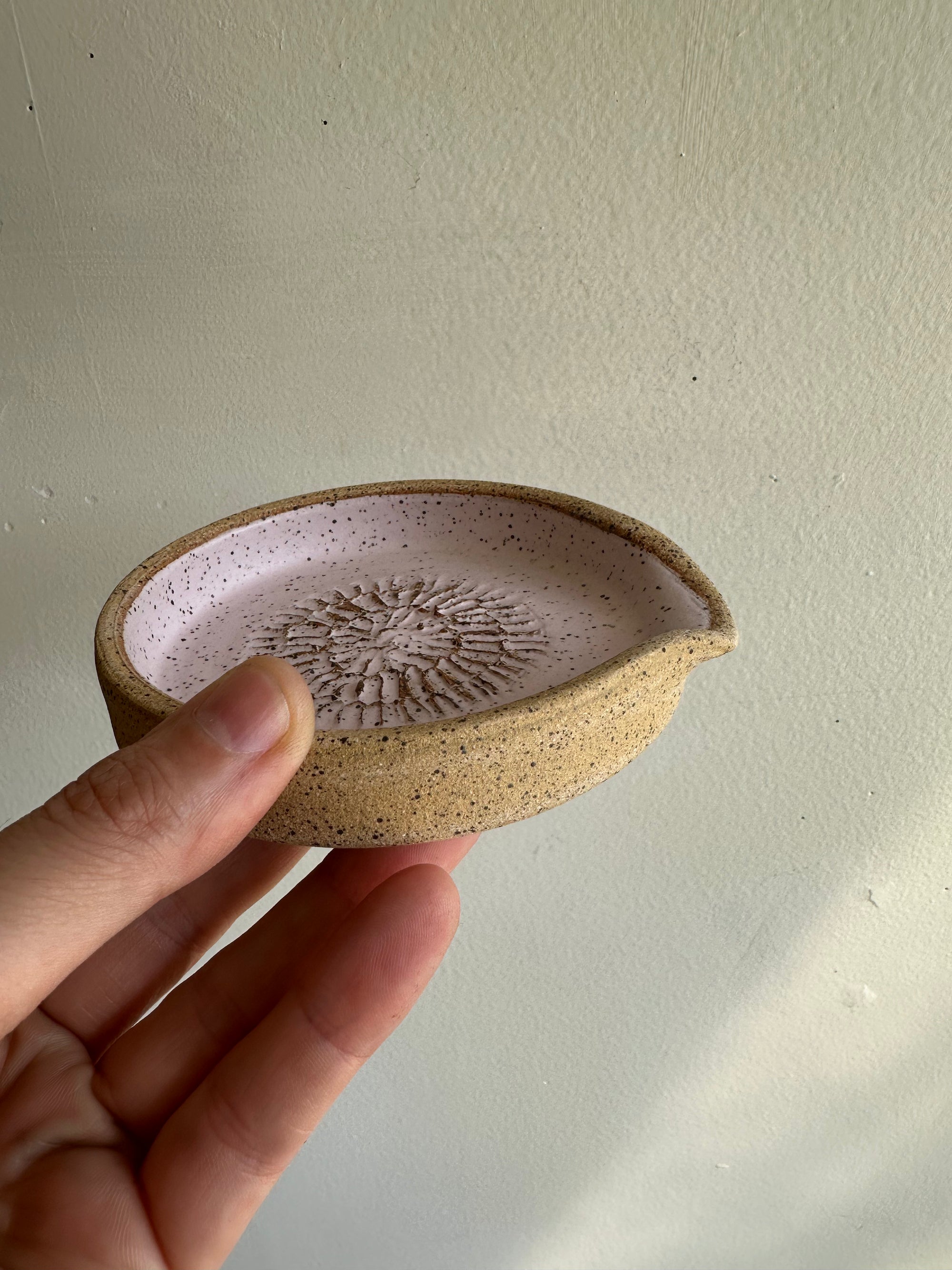 Earth to Ember | Handmade Speckled Stone Garlic Grater Dish | Pink