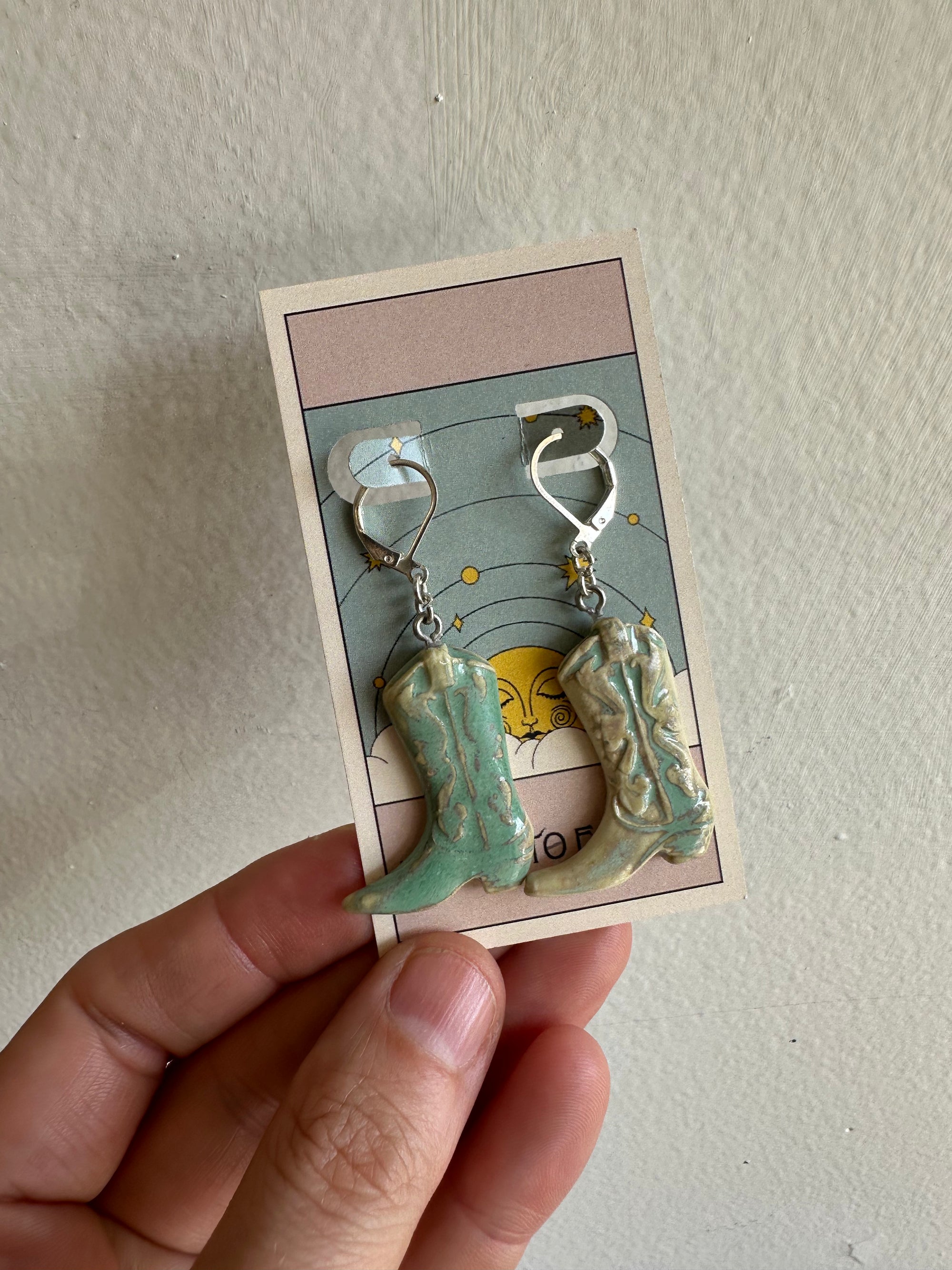 Earth to Ember | Handmade Ceramic Cowboy Boot Earrings | Teal