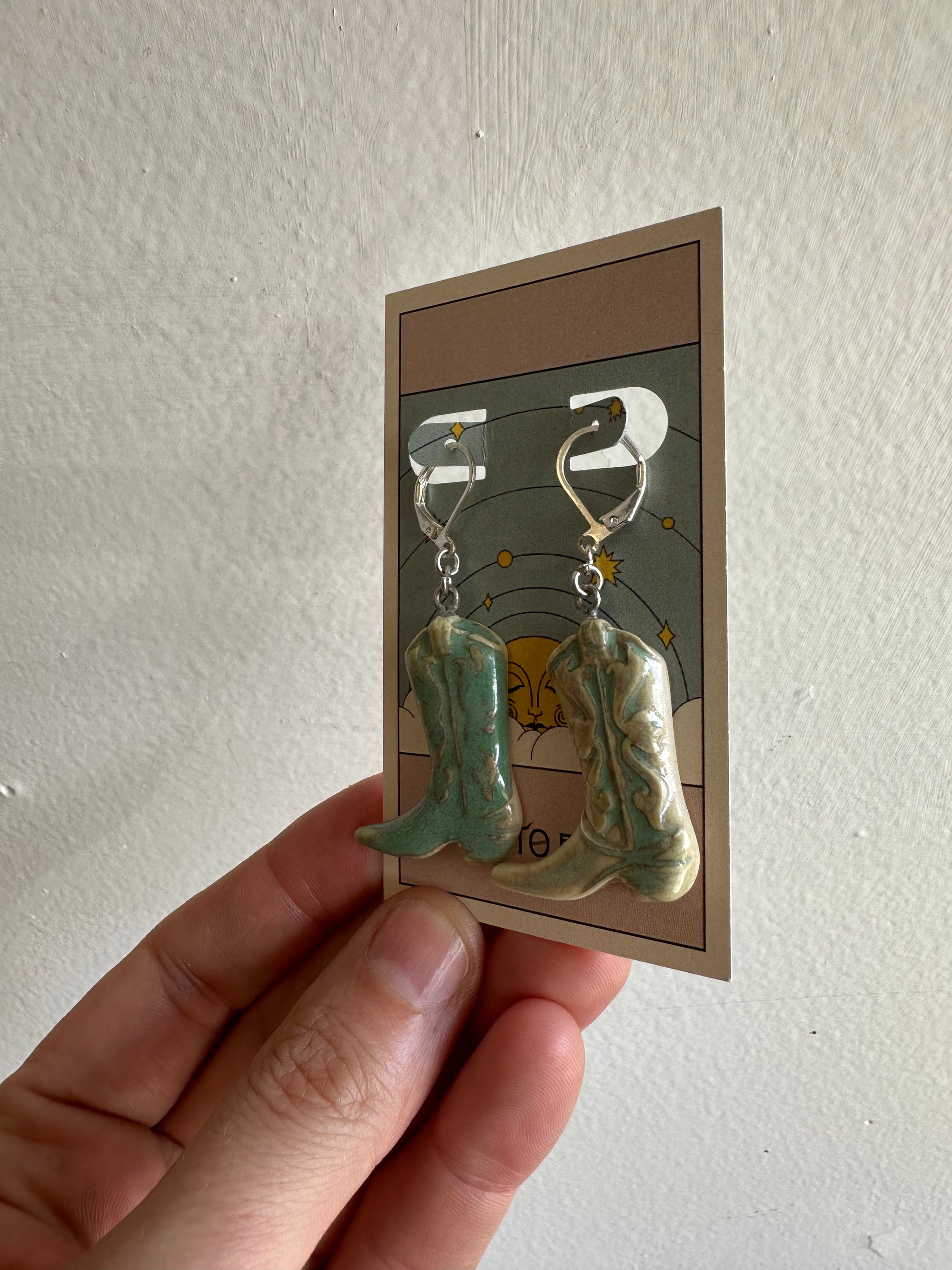 Earth to Ember | Handmade Ceramic Cowboy Boot Earrings | Teal
