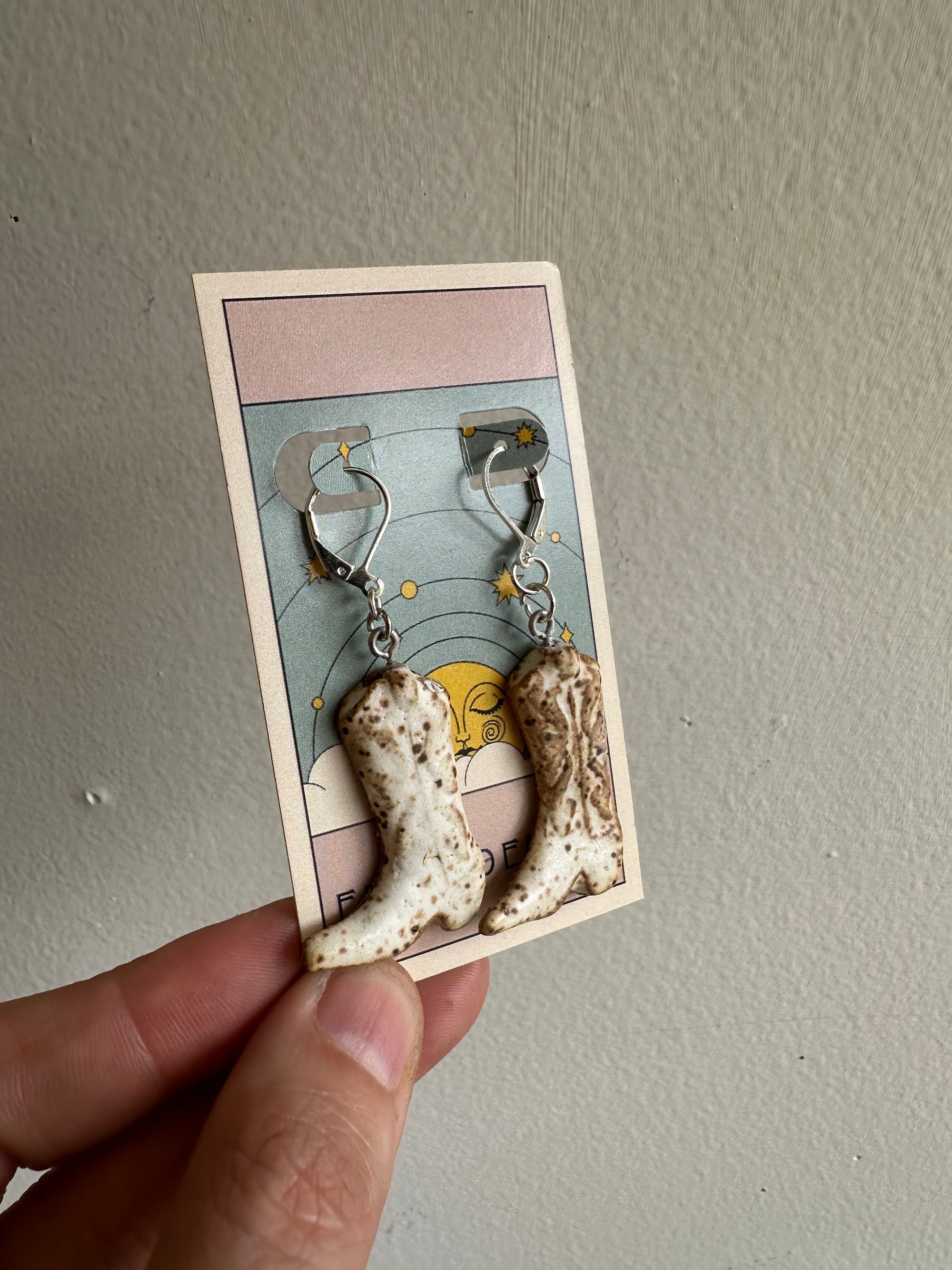 Earth to Ember | Handmade Ceramic Cowboy Boot Earrings | Cream