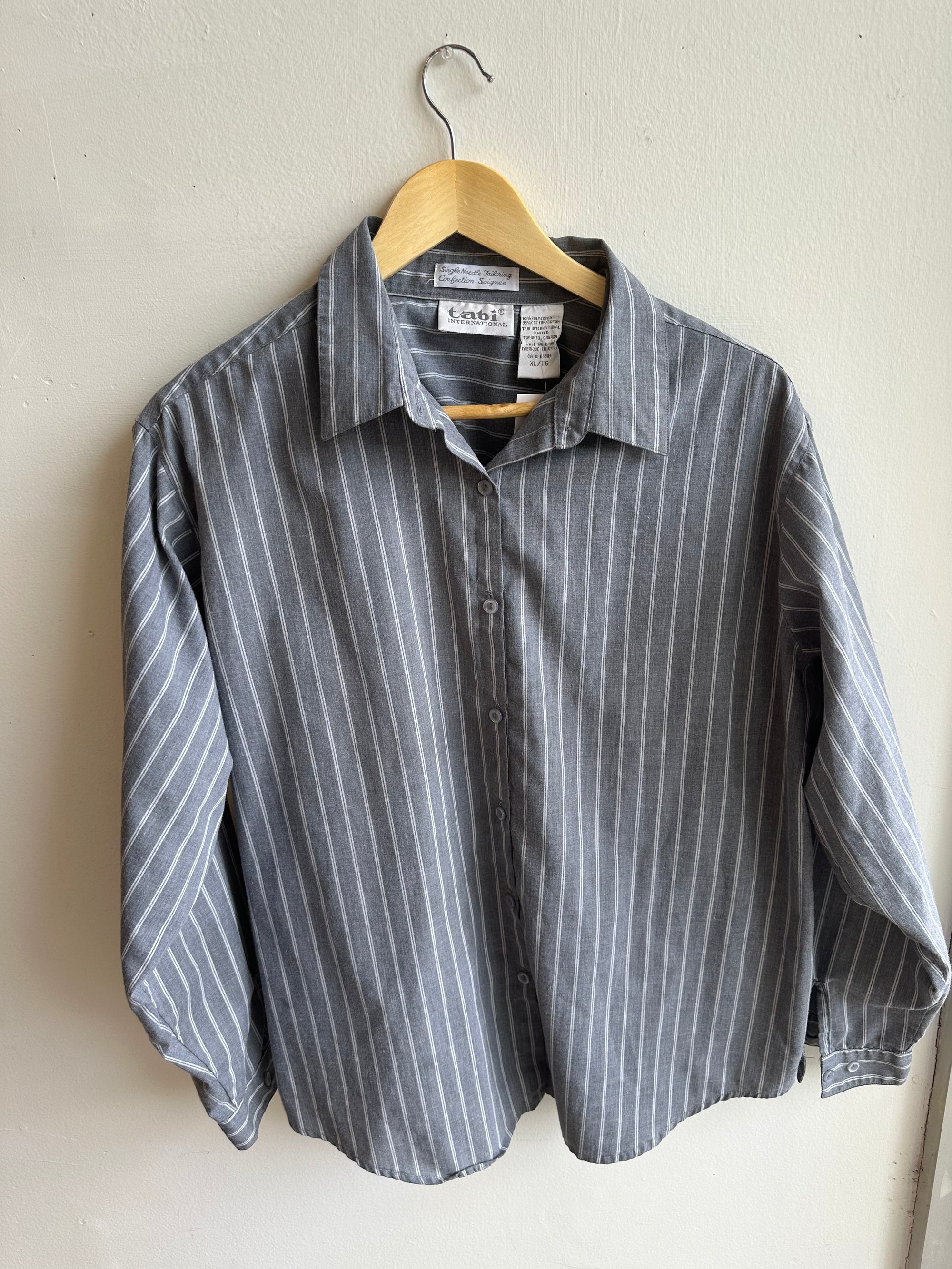 Vintage Cotton Stripe Button-Up | Charcoal + White | Size Extra Large