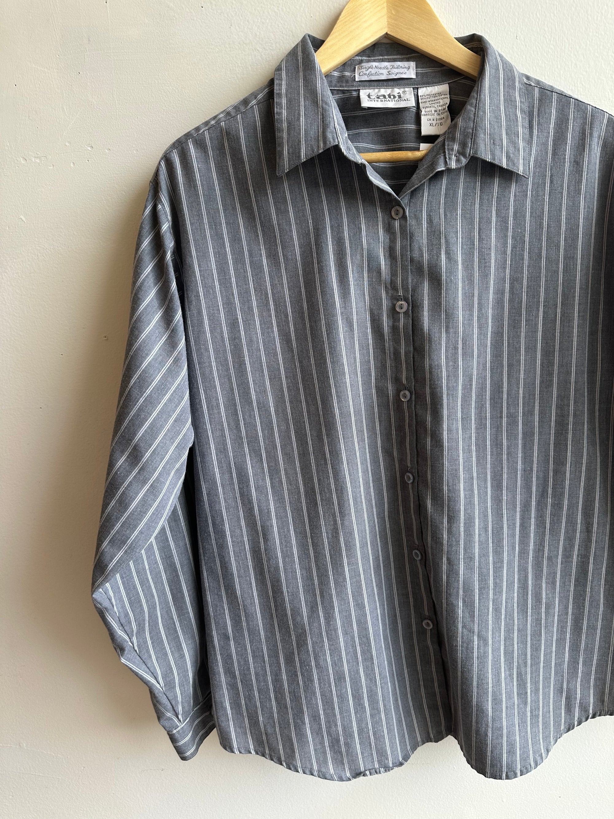 Vintage Cotton Stripe Button-Up | Charcoal + White | Size Extra Large
