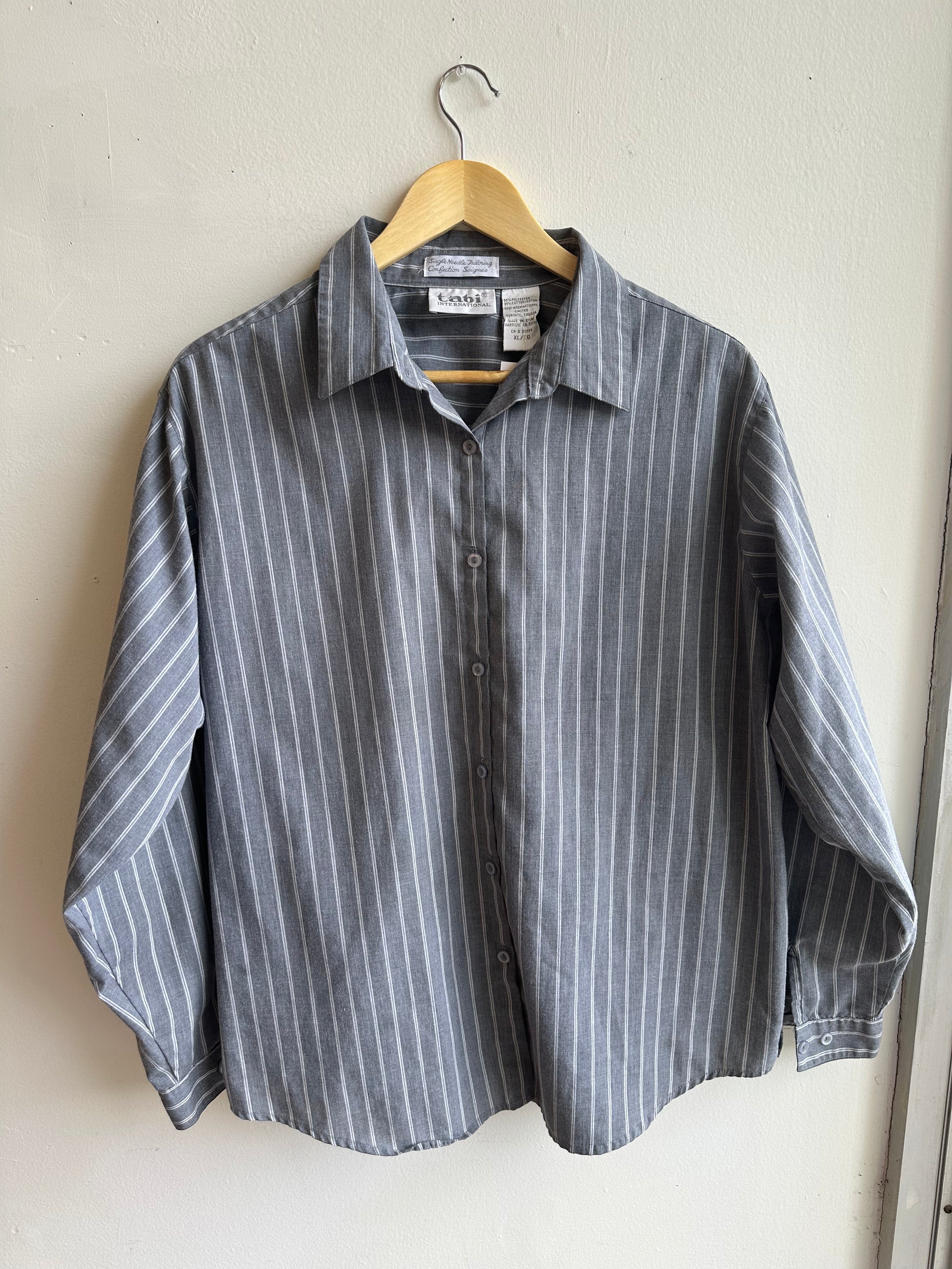 Vintage Cotton Stripe Button-Up | Charcoal + White | Size Extra Large