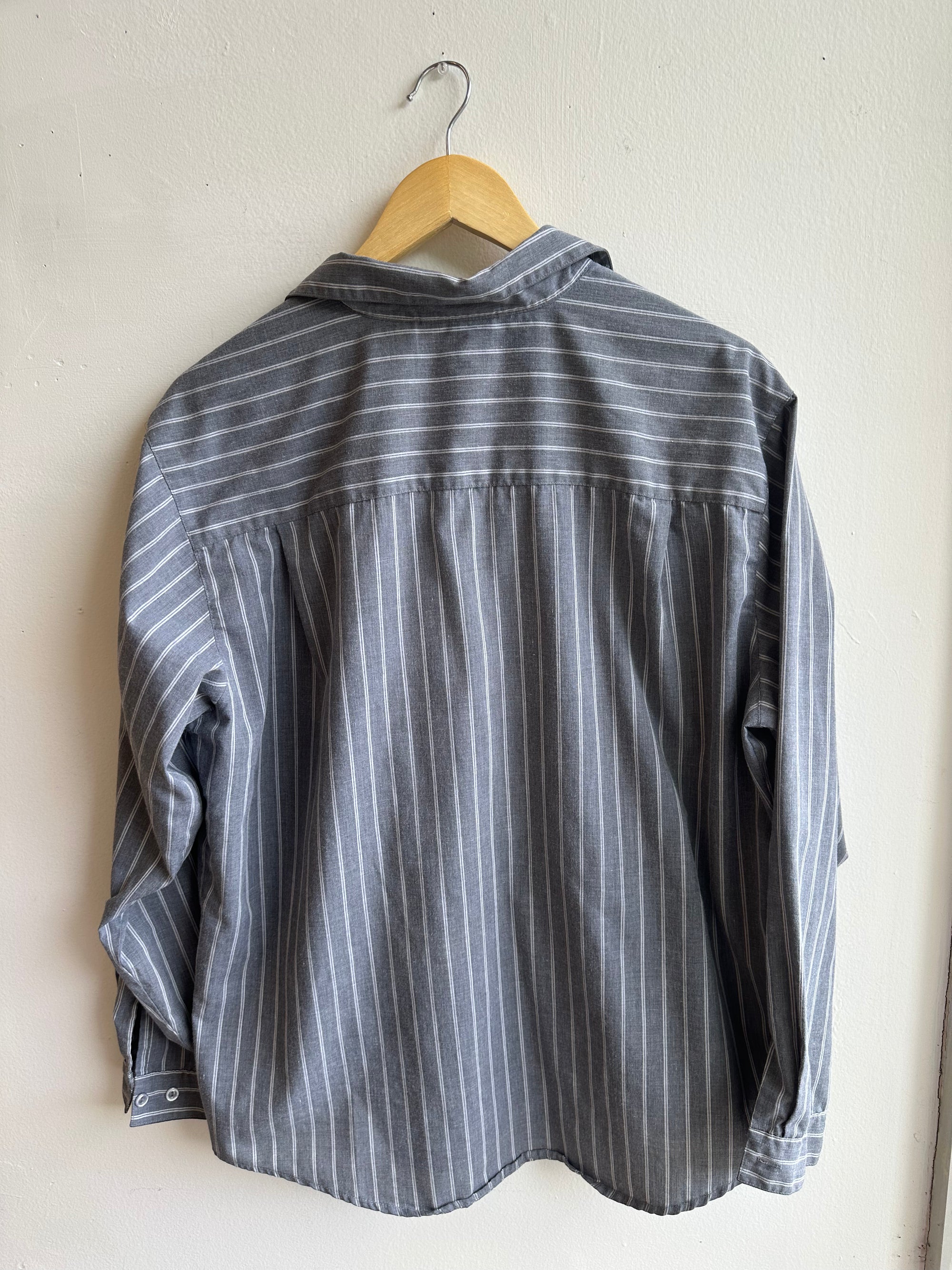 Vintage Cotton Stripe Button-Up | Charcoal + White | Size Extra Large