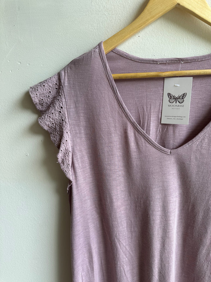 Lavender Lace Flutter Tee | Soft & Feminine | Size Large