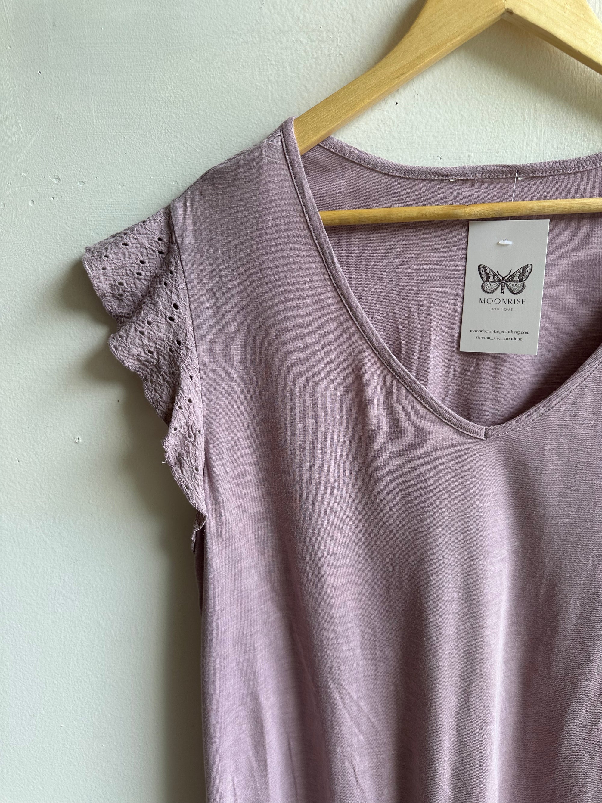 Lavender Lace Flutter Tee | Soft & Feminine | Size Large