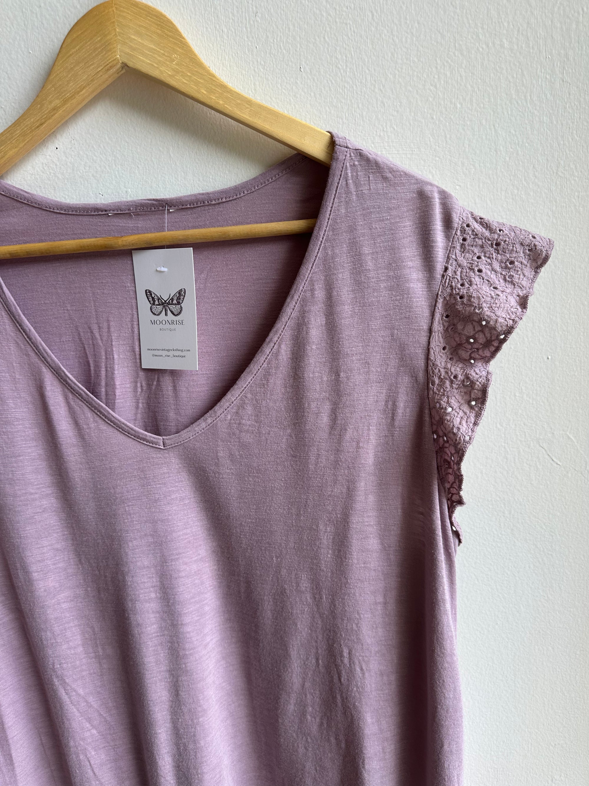 Lavender Lace Flutter Tee | Soft & Feminine | Size Large