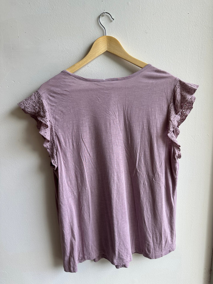 Lavender Lace Flutter Tee | Soft & Feminine | Size Large