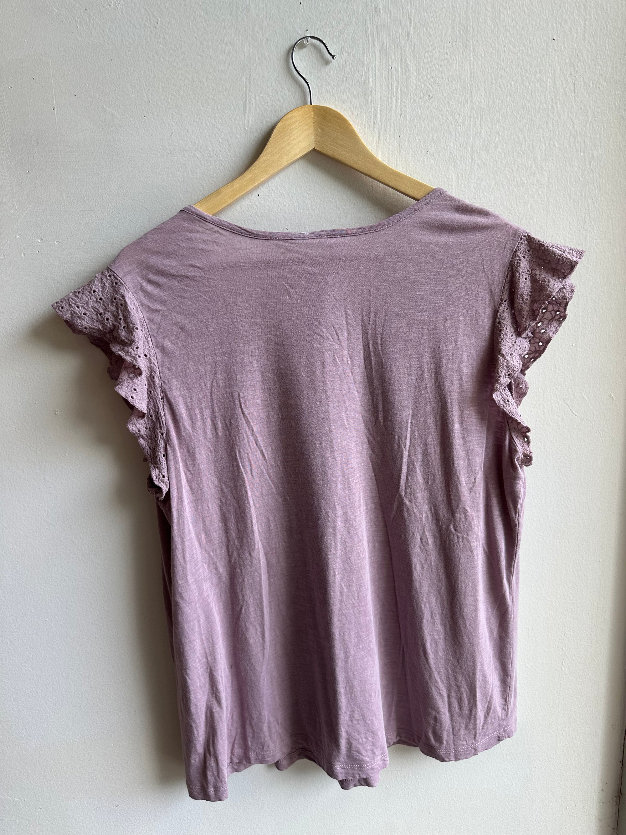 Lavender Lace Flutter Tee | Soft & Feminine | Size Large
