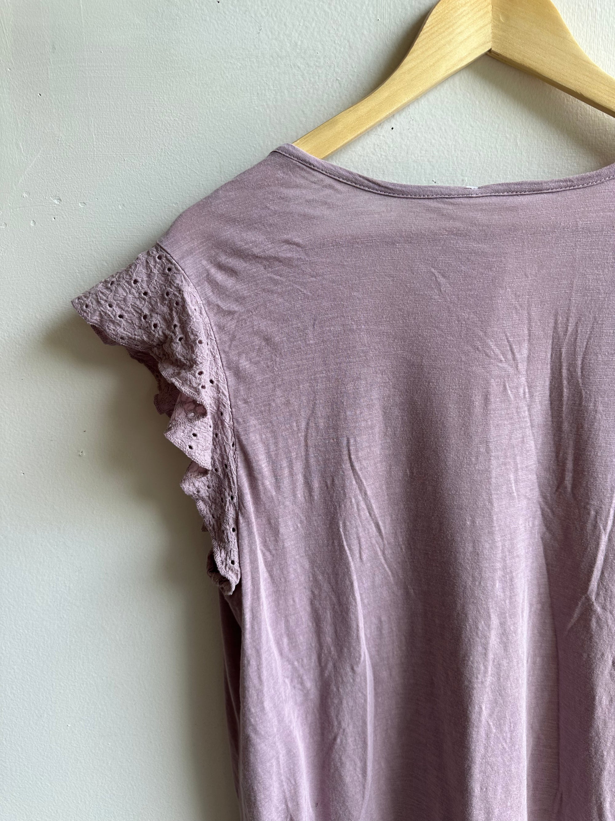 Lavender Lace Flutter Tee | Soft & Feminine | Size Large