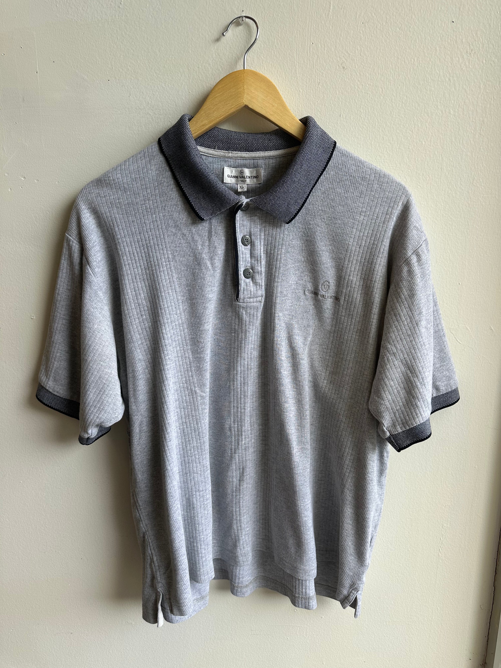 Vintage Gianni Valentino Polo – Grey Ribbed Knit | Size XL