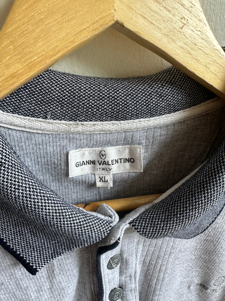 Vintage Gianni Valentino Polo – Grey Ribbed Knit | Size XL