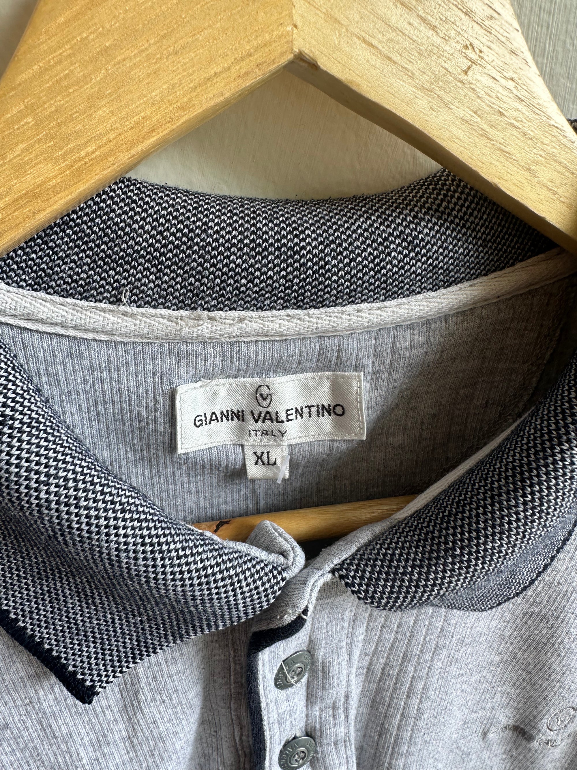 Vintage Gianni Valentino Polo – Grey Ribbed Knit | Size XL