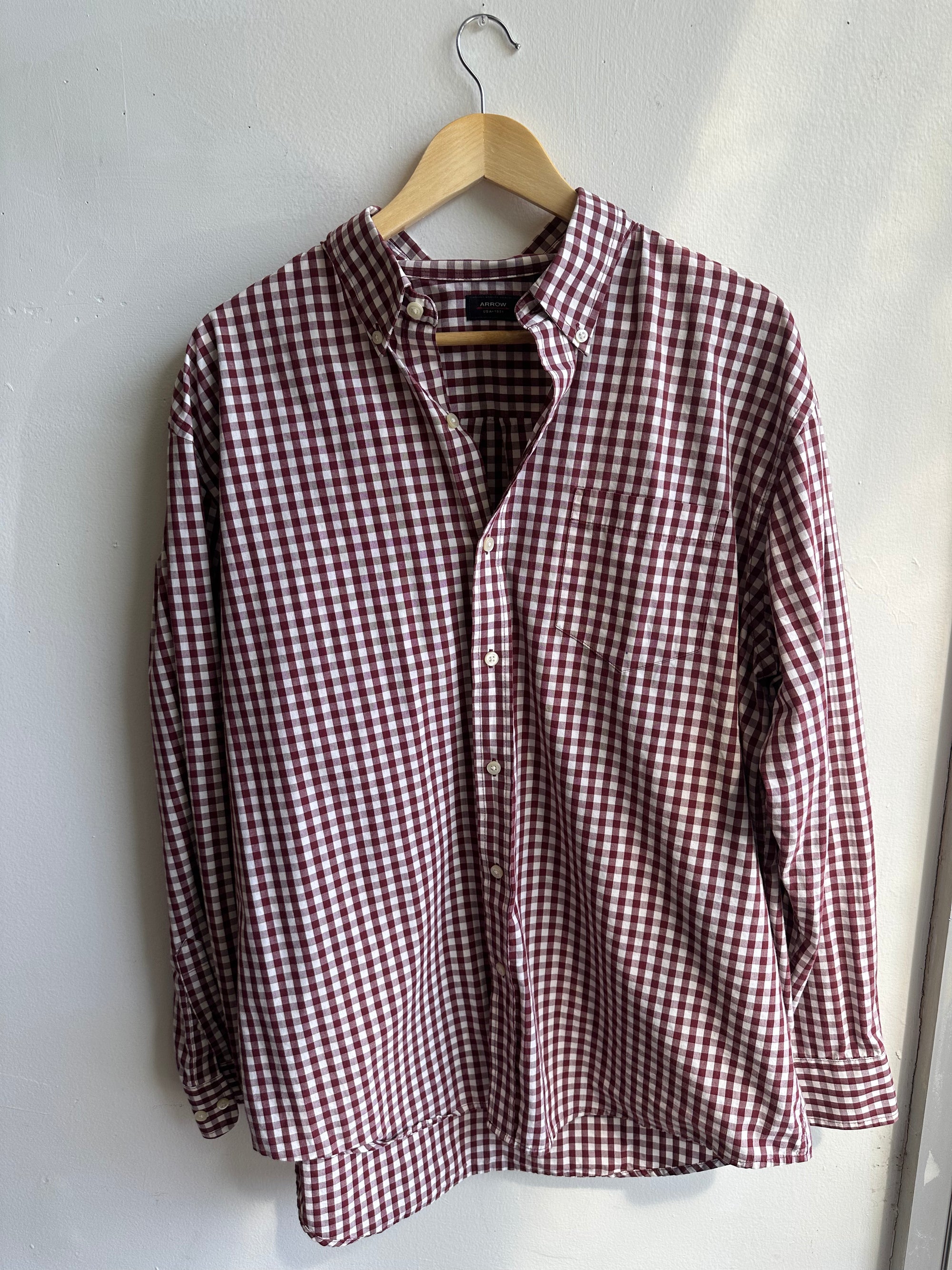 Vintage Arrow Button-Down Shirt – Wine Gingham Classic | Size XL