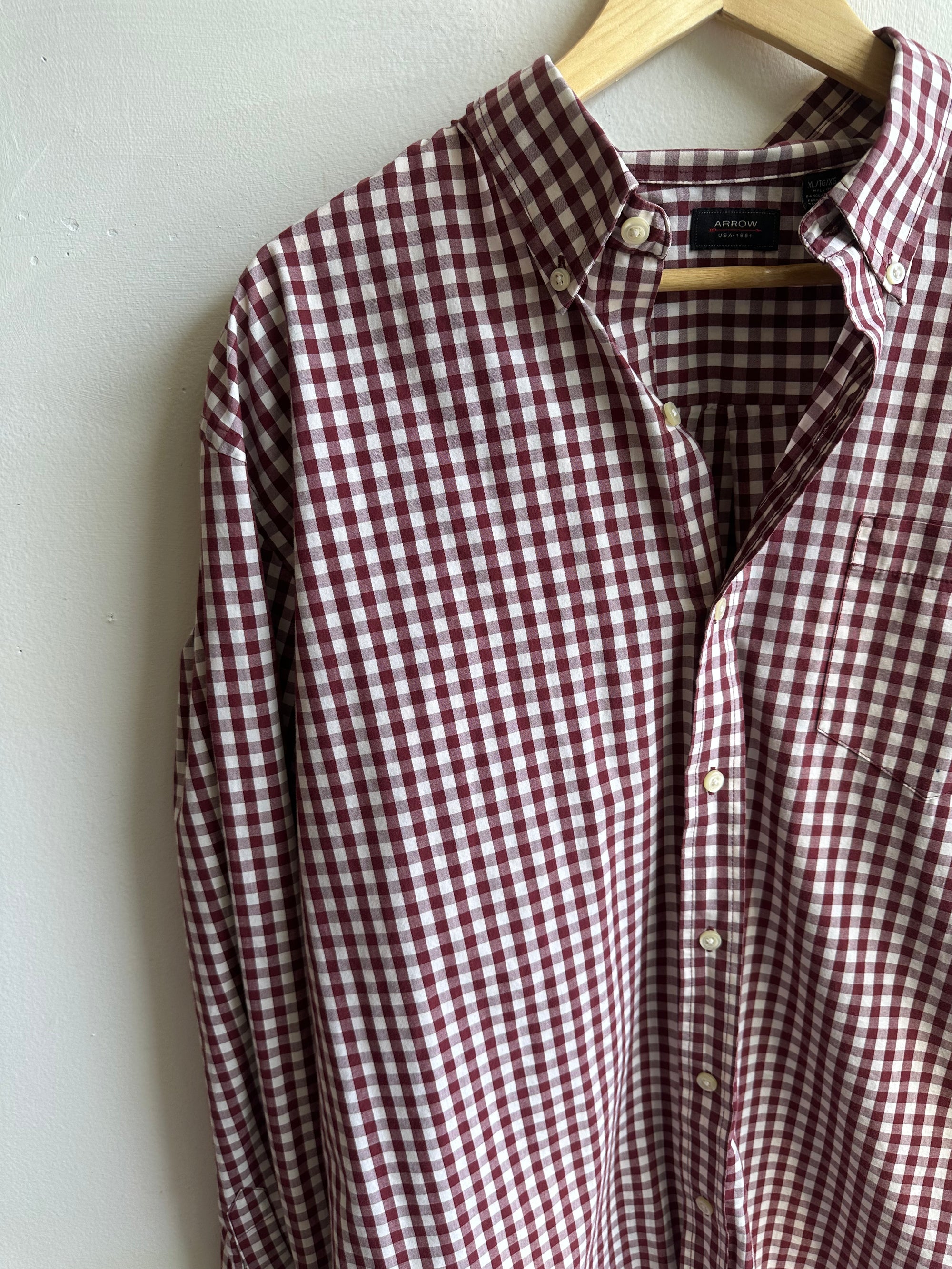 Vintage Arrow Button-Down Shirt – Wine Gingham Classic | Size XL