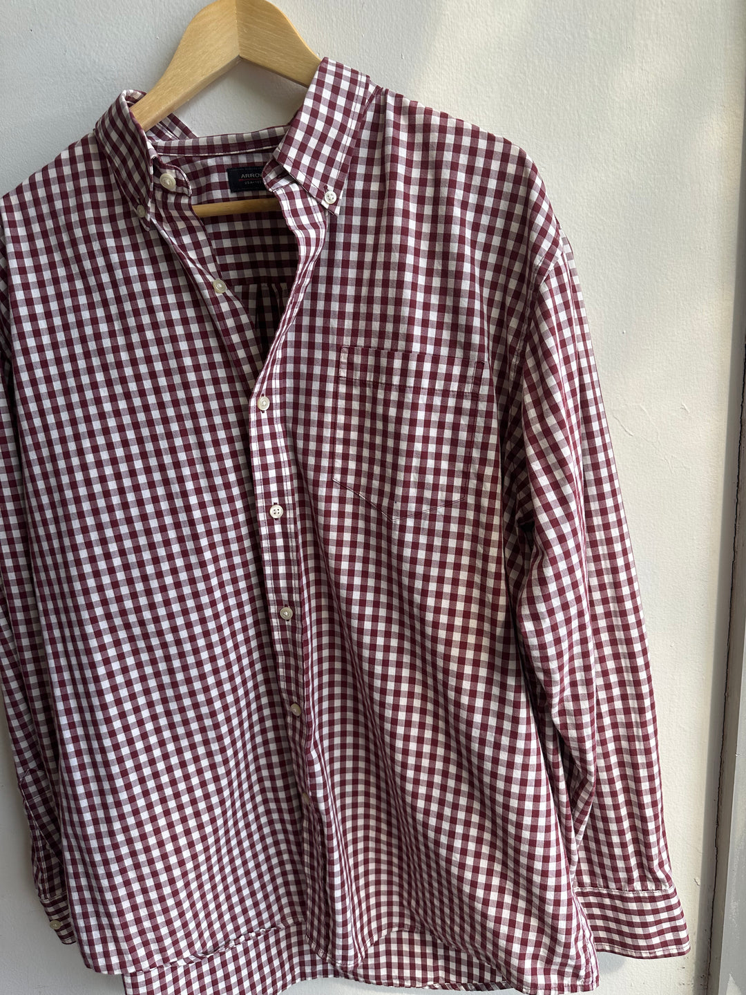 Vintage Arrow Button-Down Shirt – Wine Gingham Classic | Size XL