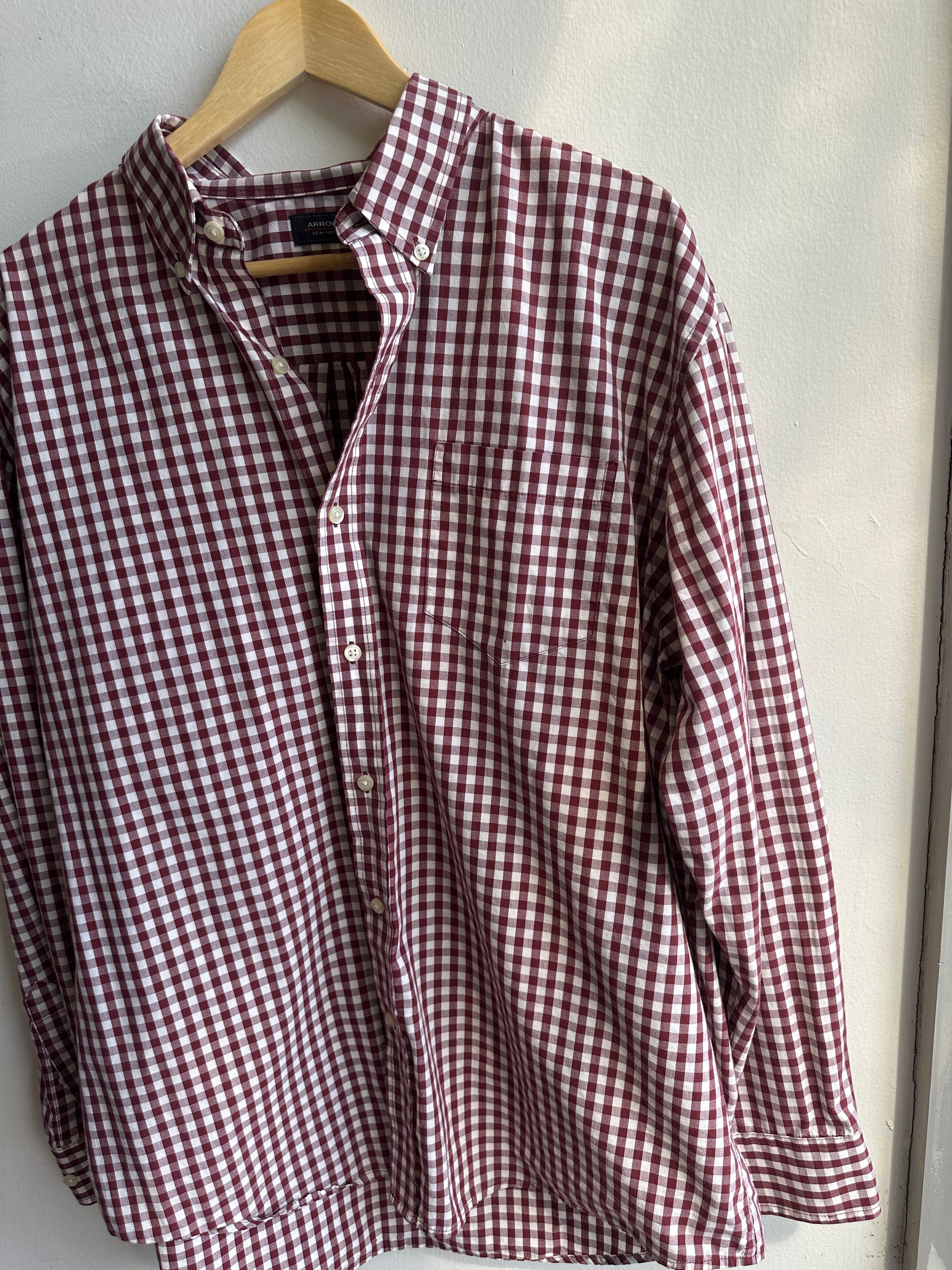 Vintage Arrow Button-Down Shirt – Wine Gingham Classic | Size XL