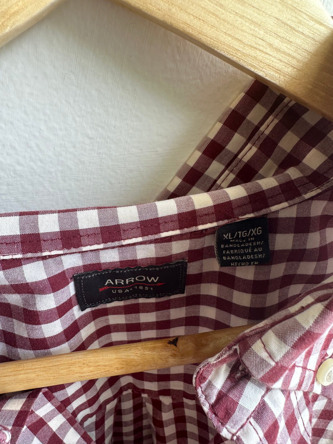 Vintage Arrow Button-Down Shirt – Wine Gingham Classic | Size XL